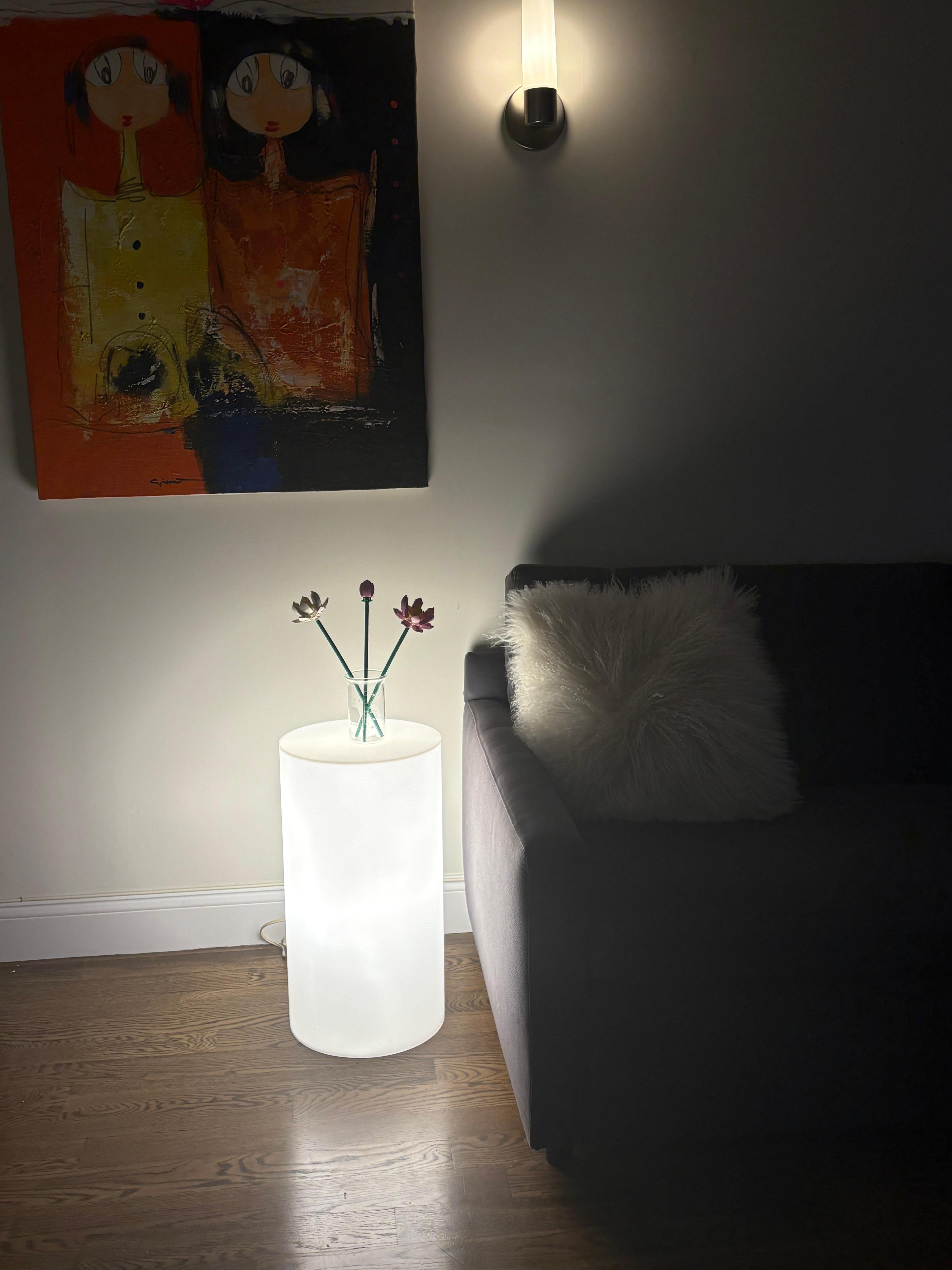 Lámpara de pie o sobremesa de lucita cilíndrica blanca Paul Mayen para Habitat en venta 7