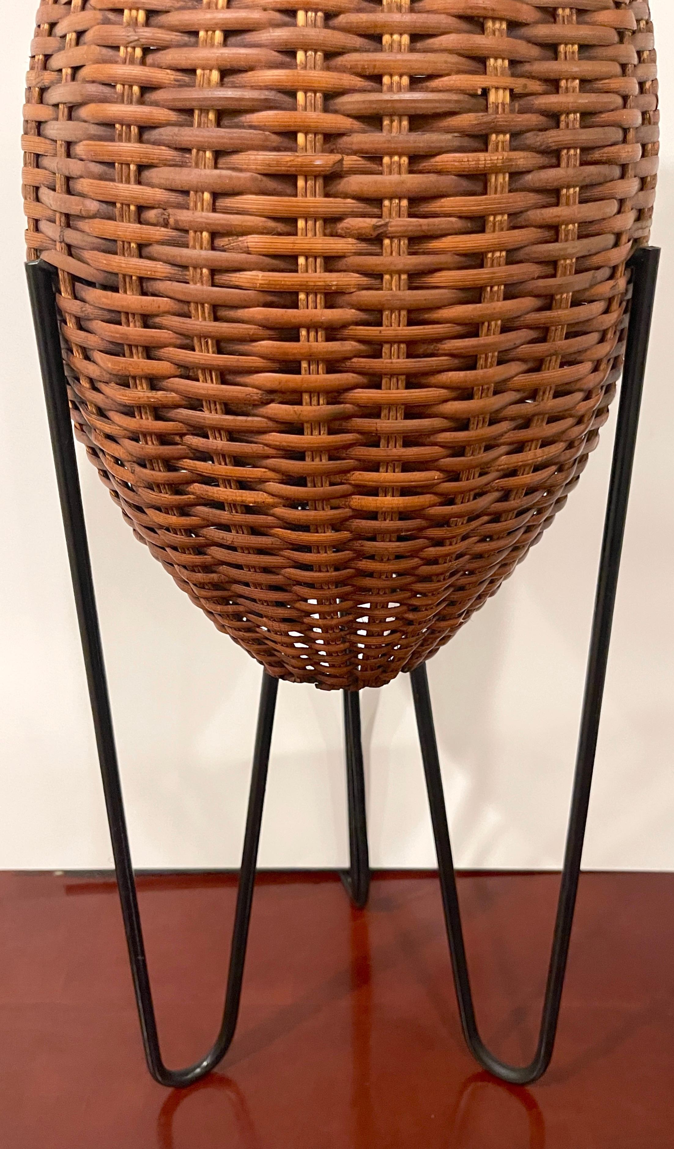 Blackened Paul Mayen Wicker 'Beehive' Table Lamp, Circa 1965 For Sale