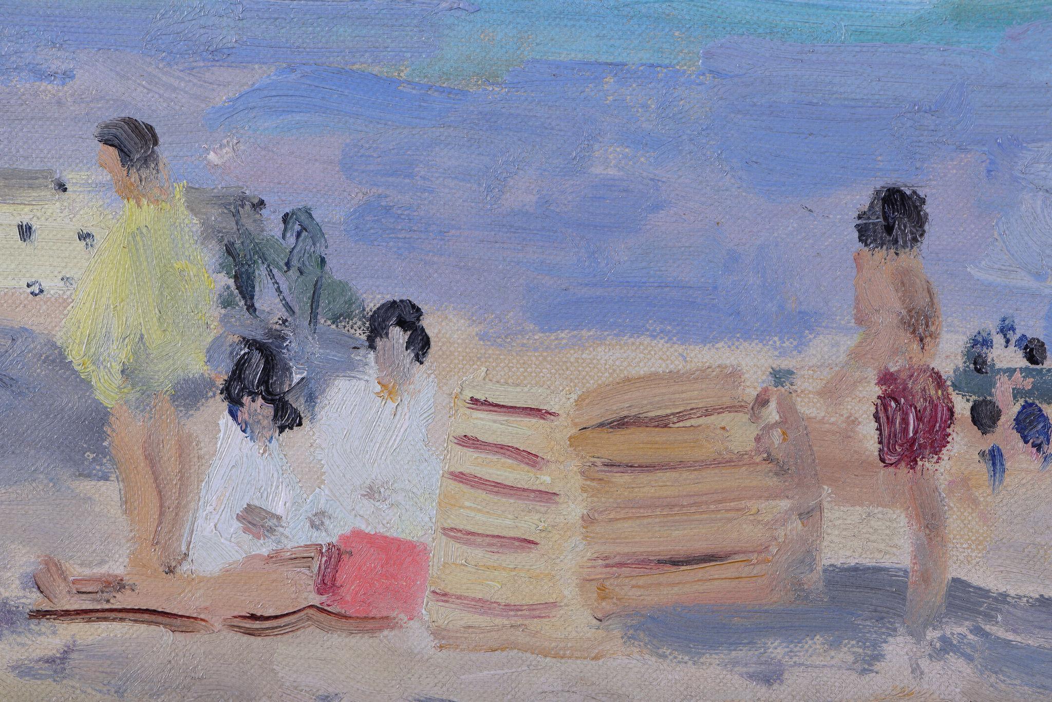 'Children on the Beach, Fisher Island USA'  Oil painting on board - Post-Impressionist Painting by Paul Maze