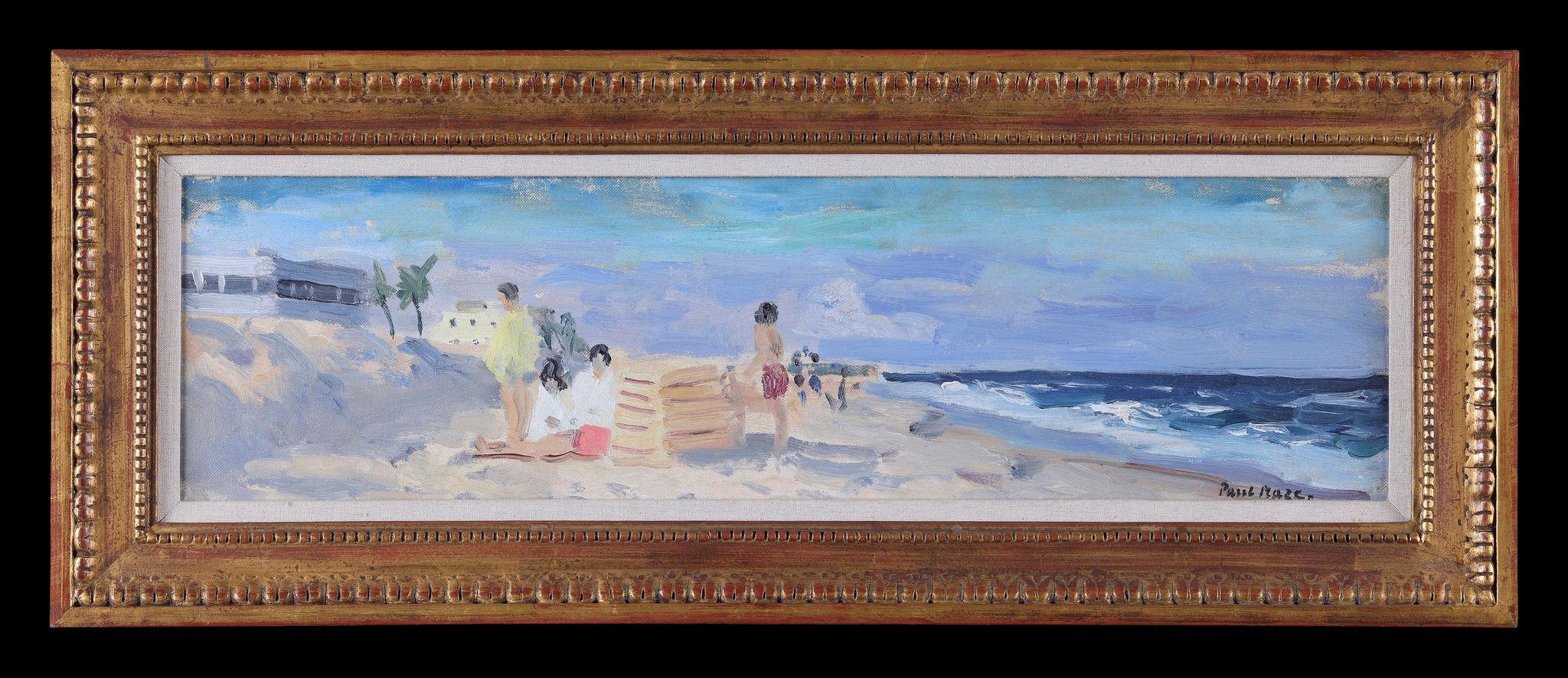 'Children on the Beach, Fisher Island USA'  Oil painting on board - Painting by Paul Maze