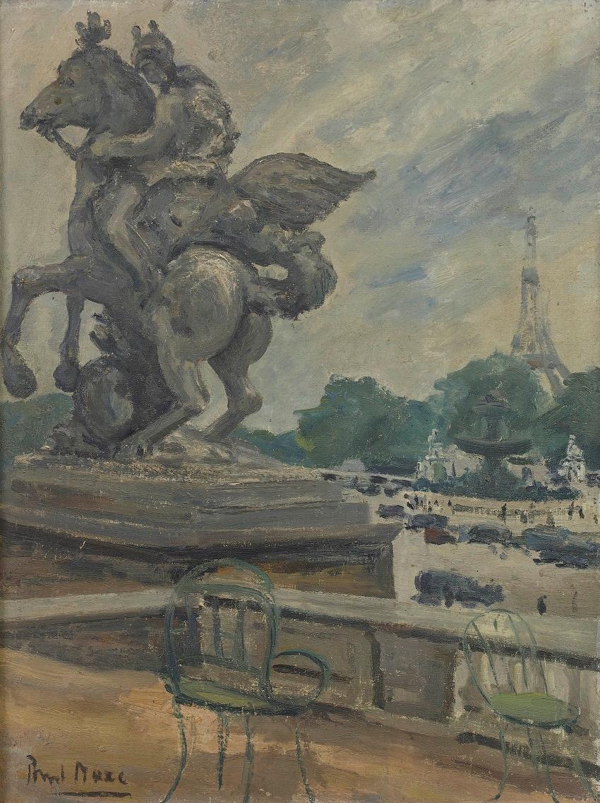 'The Eiffel Tower from the Tuileries' Modern British Impressionist oil painting – Painting von Paul Maze