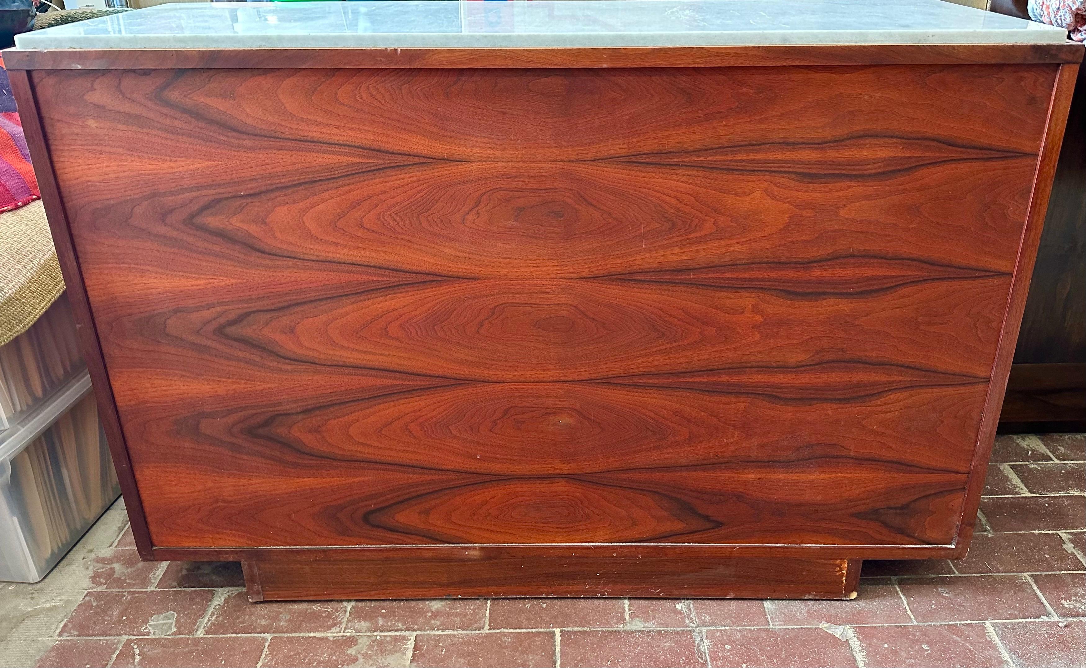Paul McCobb, (2) Rare Marble, Walnut and Leather Sideboards or Commodes For Sale 2