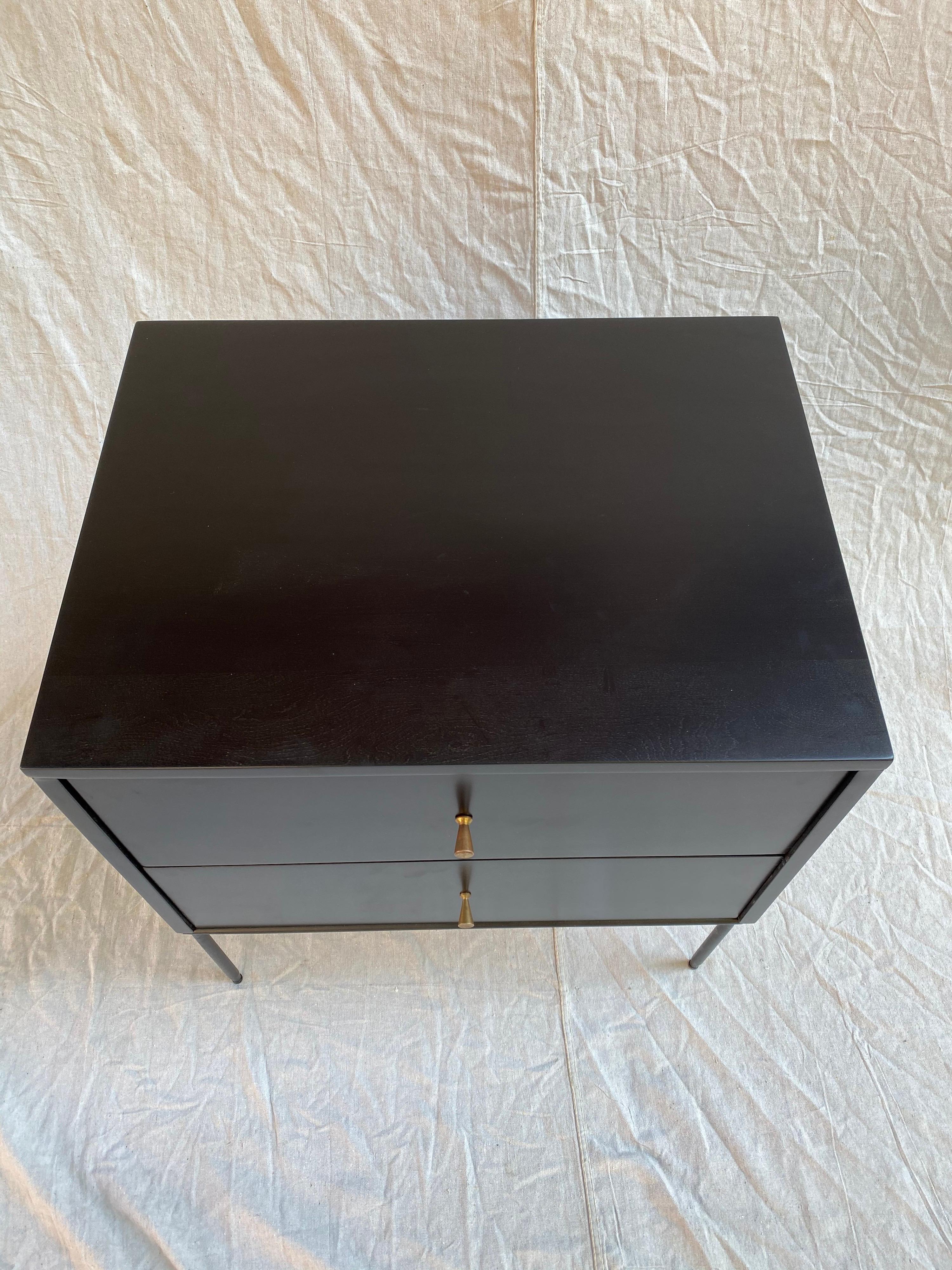 Mid-Century Modern Paul McCobb Black 2 Drawer Cabinet on Metal Base
