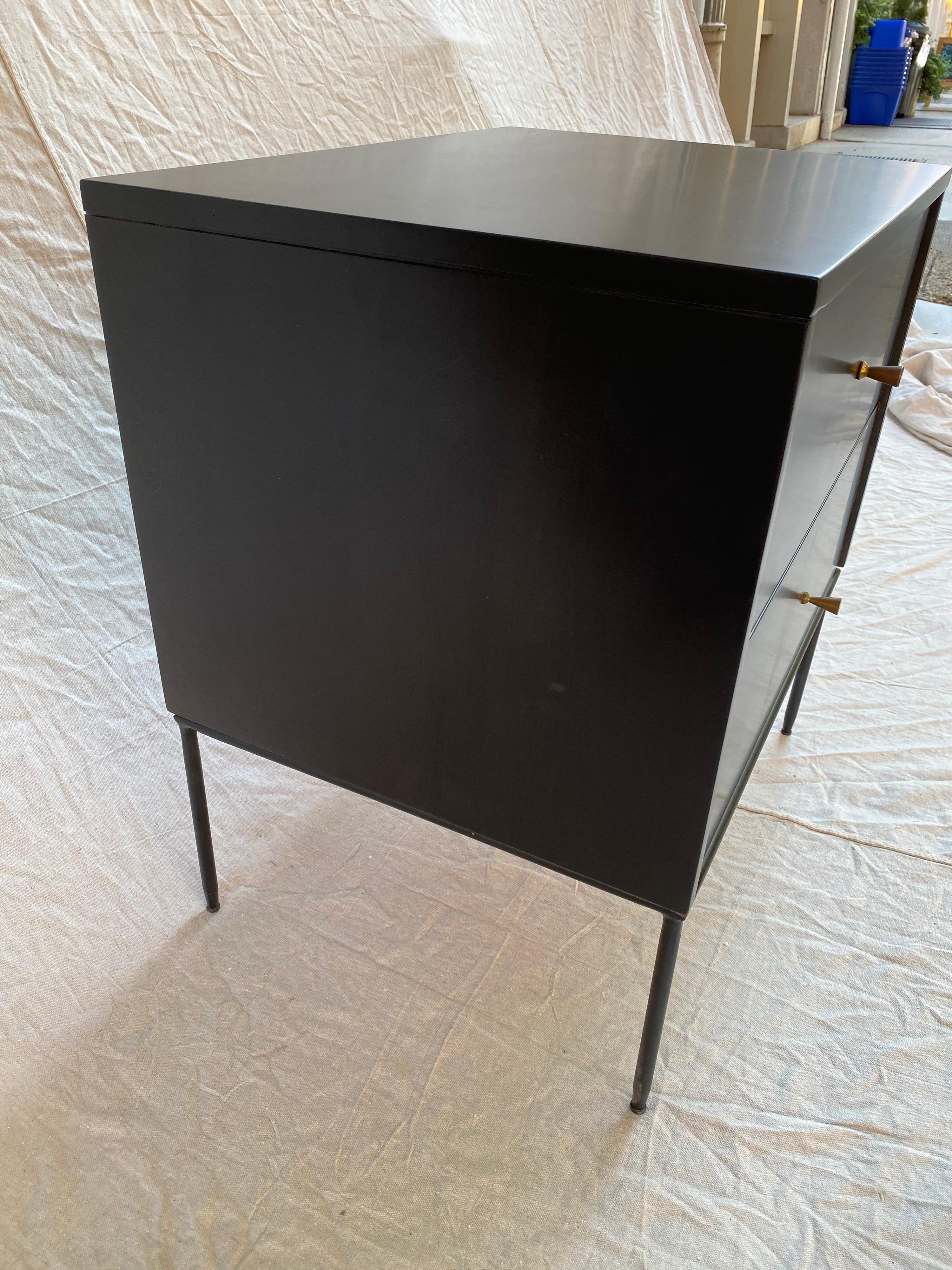Paul McCobb Black 2 Drawer Cabinet on Metal Base In Good Condition In Philadelphia, PA