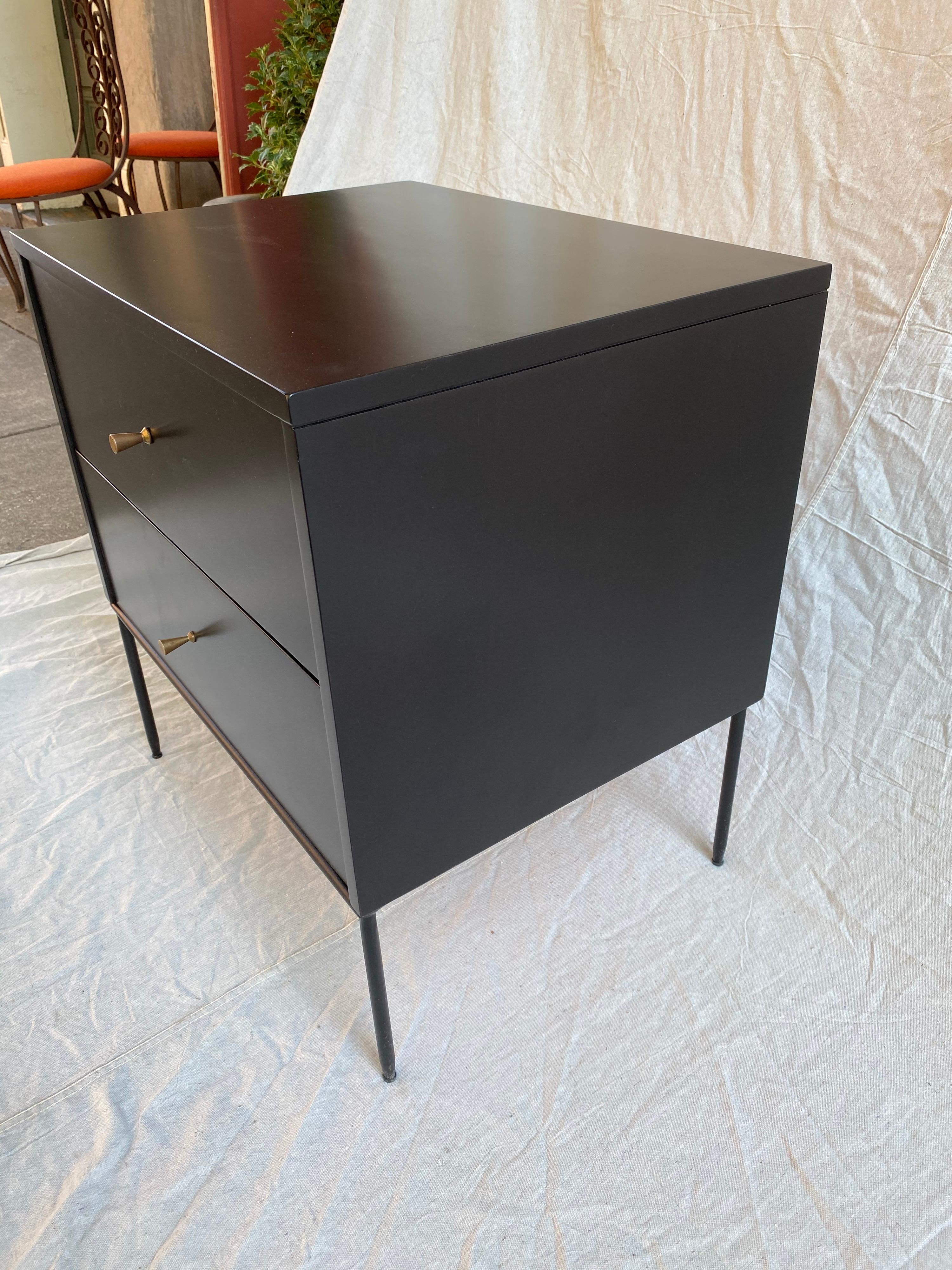 Mid-20th Century Paul McCobb Black 2 Drawer Cabinet on Metal Base