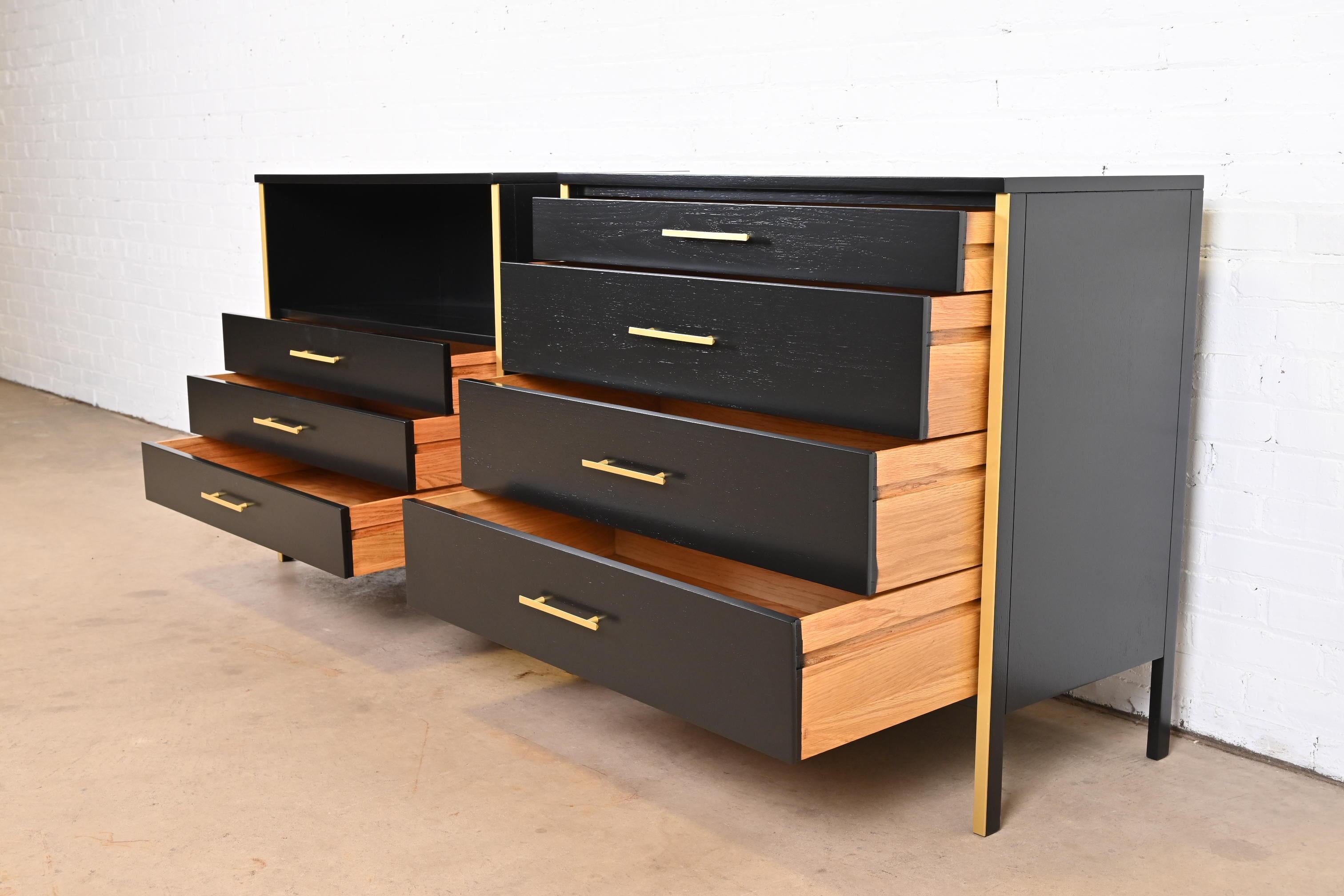 Paul McCobb Black Lacquer and Brass Chests of Drawers, Newly Refinished 4