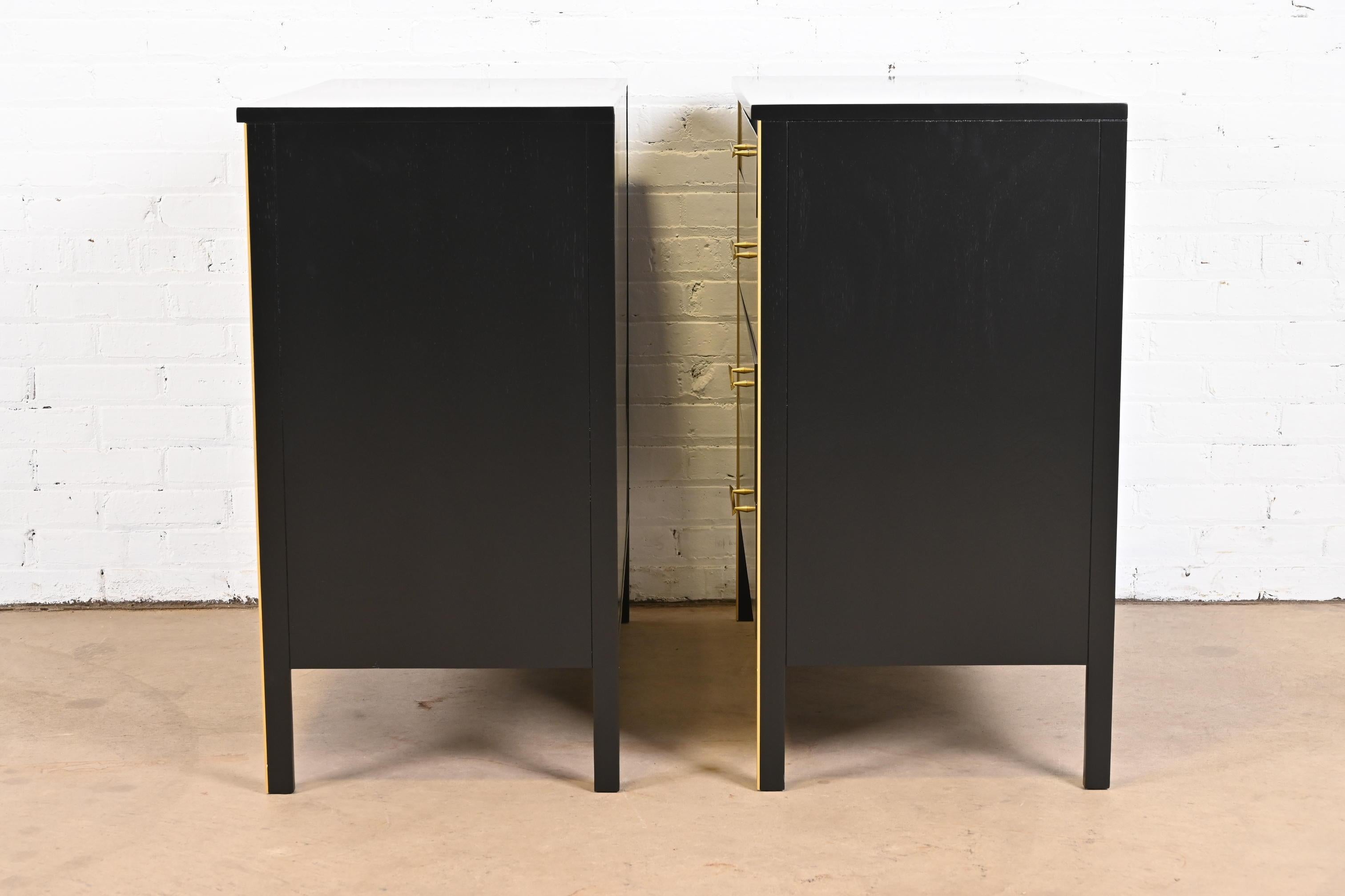 Paul McCobb Black Lacquer and Brass Chests of Drawers, Newly Refinished 6