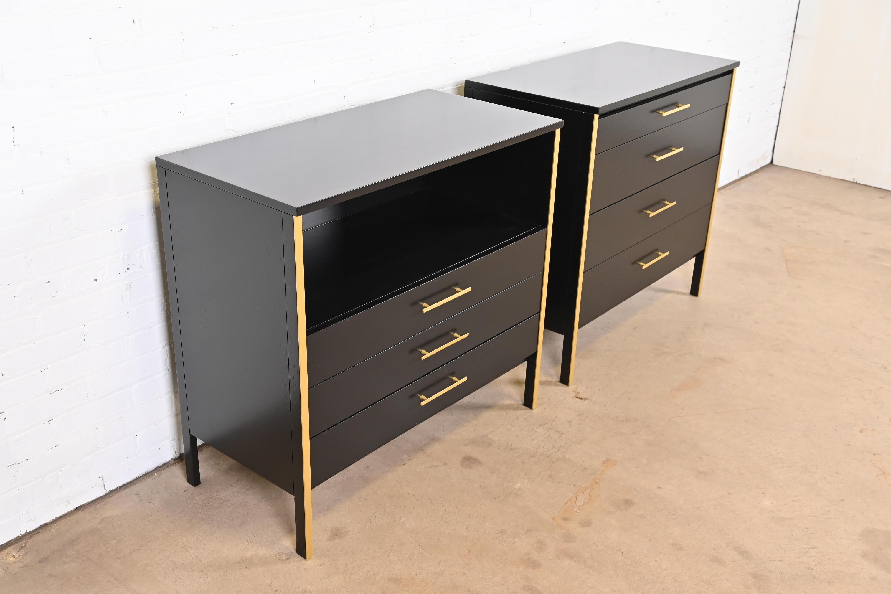 Paul McCobb Black Lacquer and Brass Chests of Drawers, Newly Refinished 1