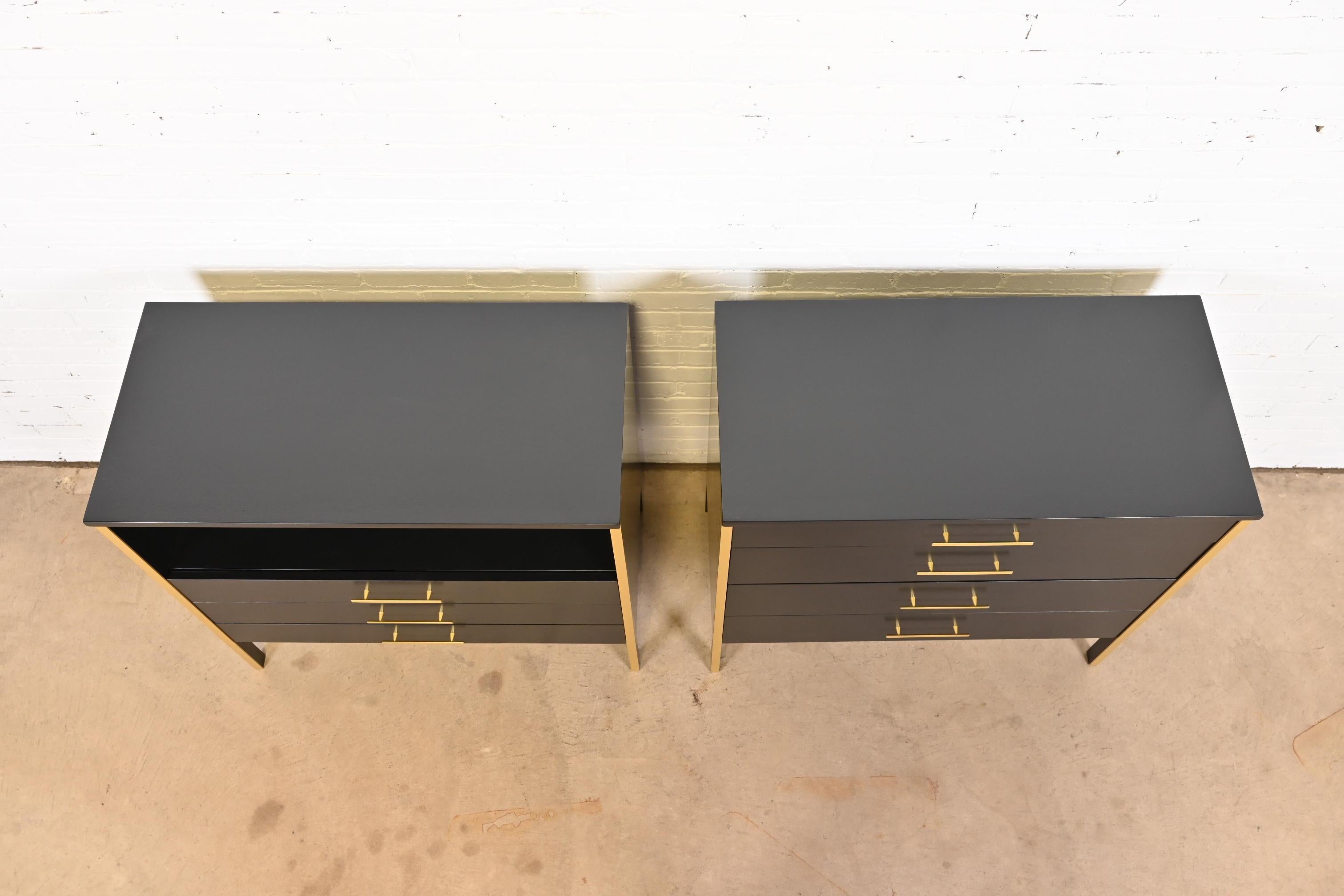 Paul McCobb Black Lacquer and Brass Chests of Drawers, Newly Refinished 2