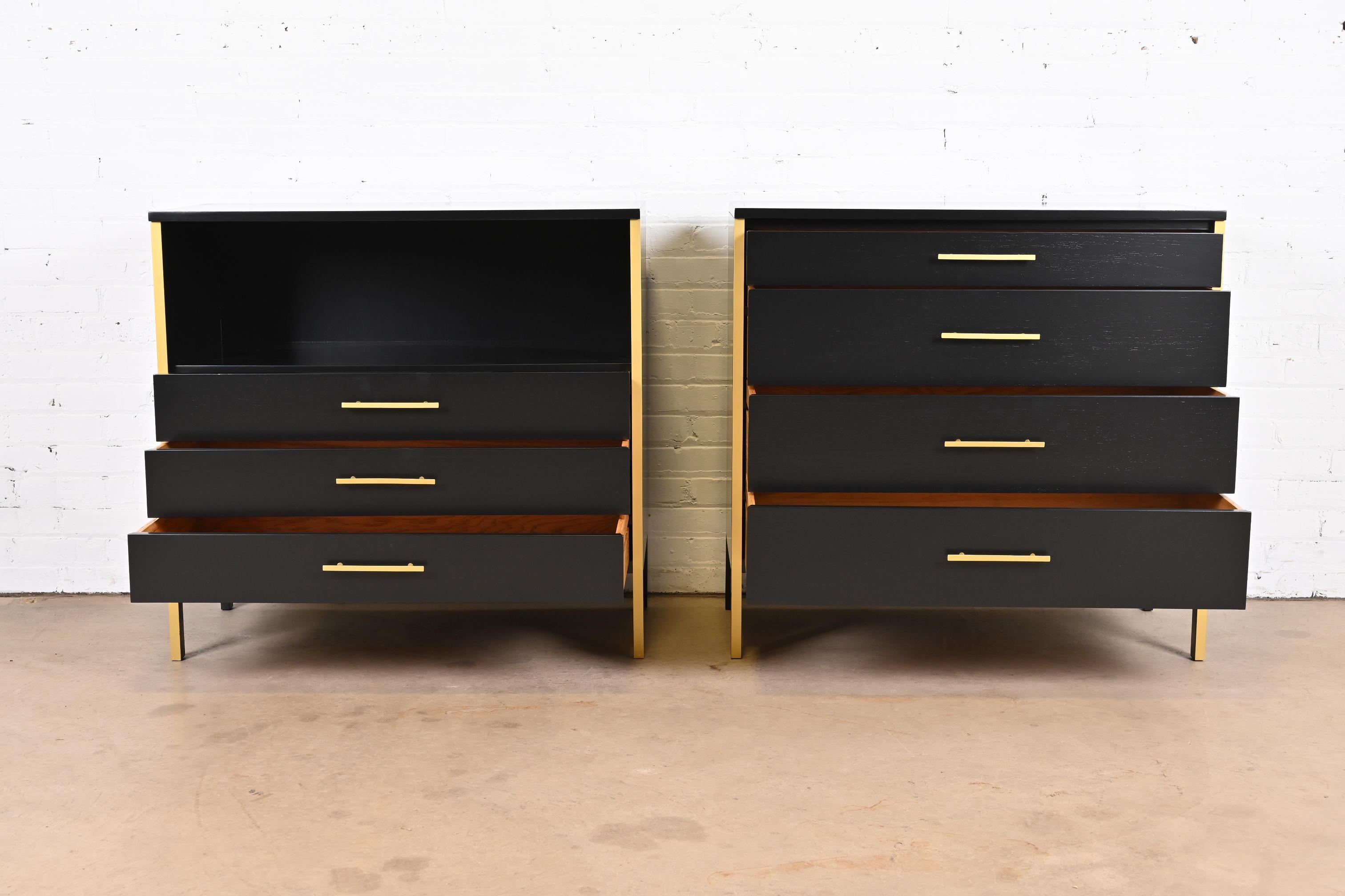 Paul McCobb Black Lacquer and Brass Chests of Drawers, Newly Refinished 3