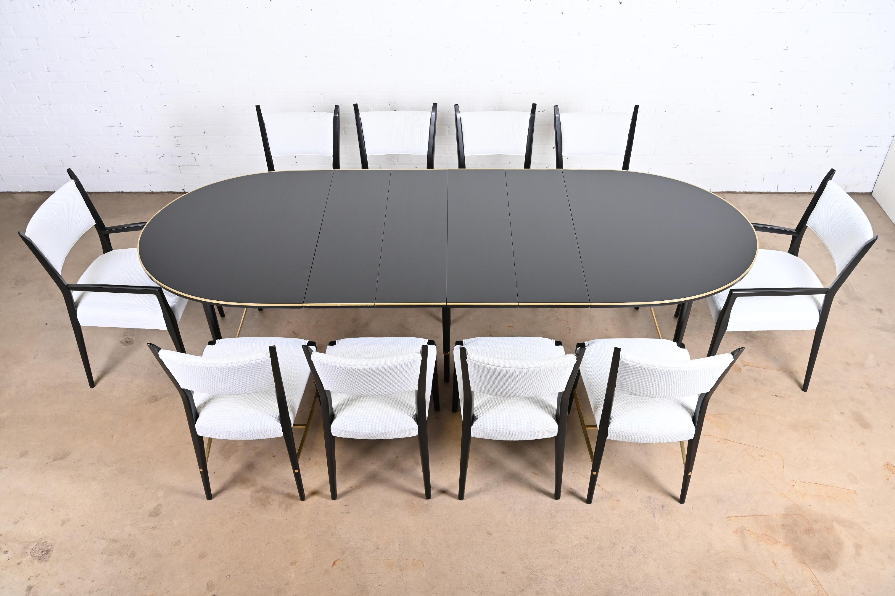 Mid-Century Modern Paul McCobb Black Lacquer and Brass Dining Set, Fully Restored