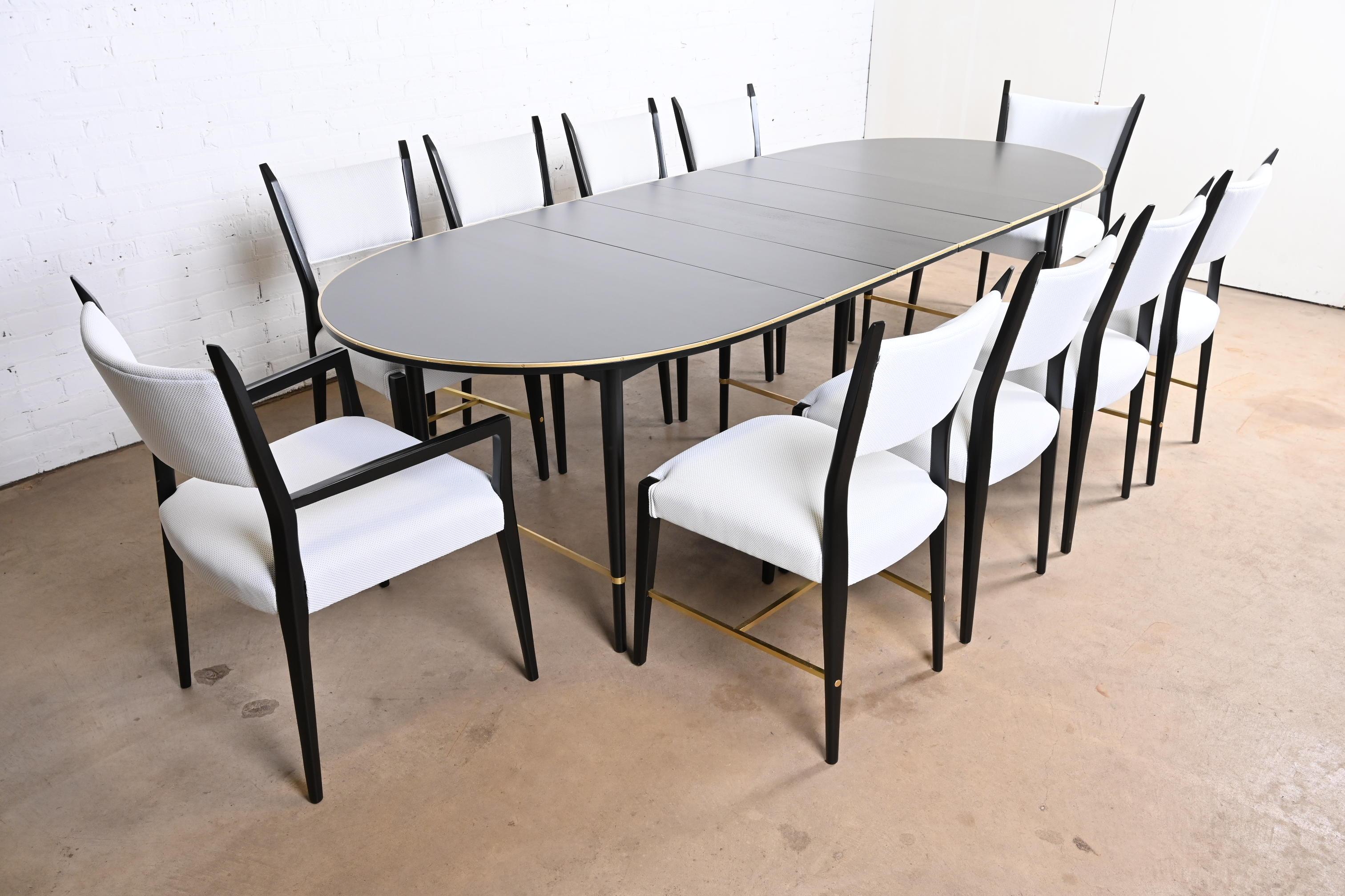 American Paul McCobb Black Lacquer and Brass Dining Set, Fully Restored