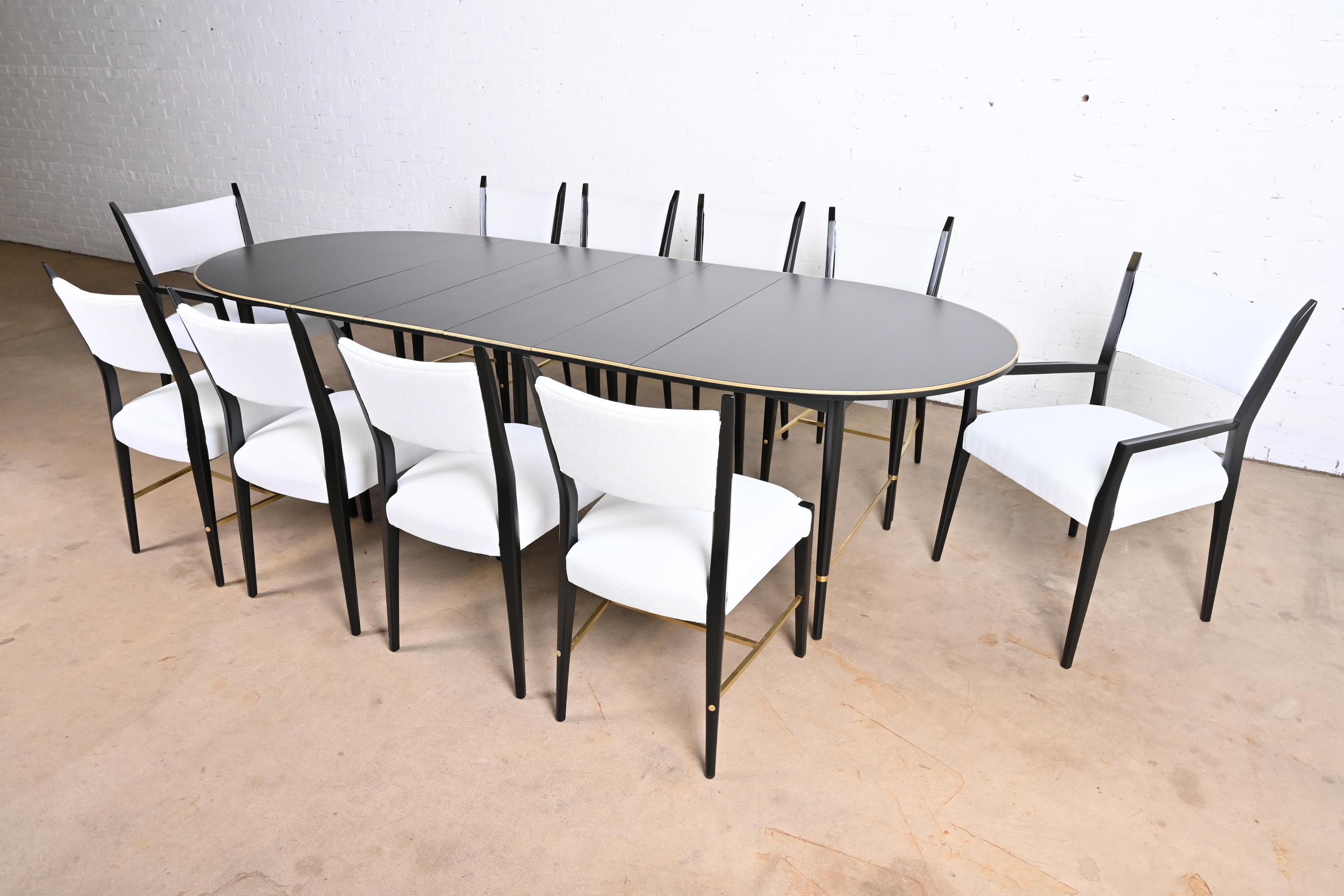 Paul McCobb Black Lacquer and Brass Dining Set, Fully Restored In Good Condition In South Bend, IN