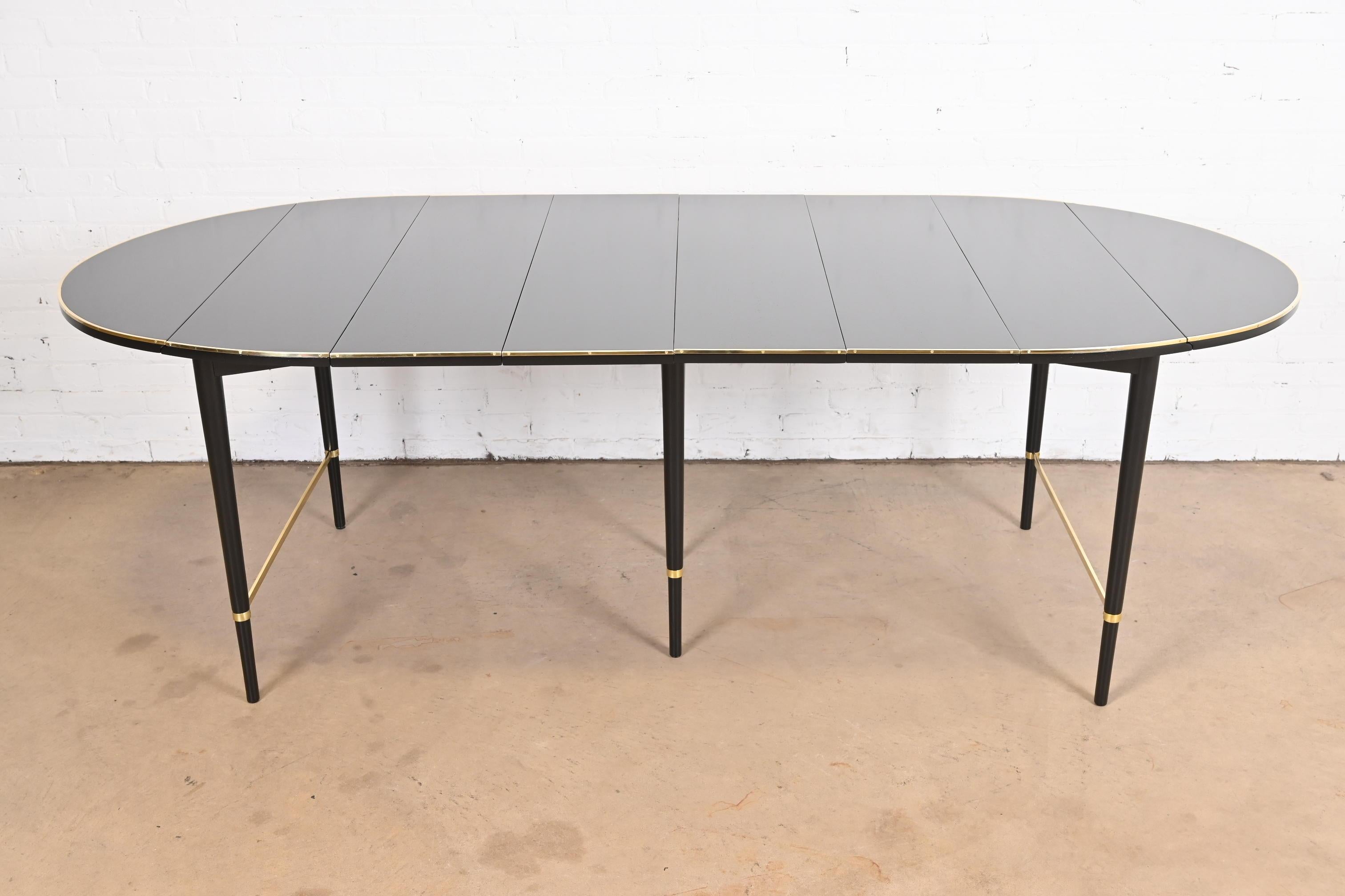 American Paul McCobb Black Lacquer and Brass Dining Table, Newly Refinished For Sale