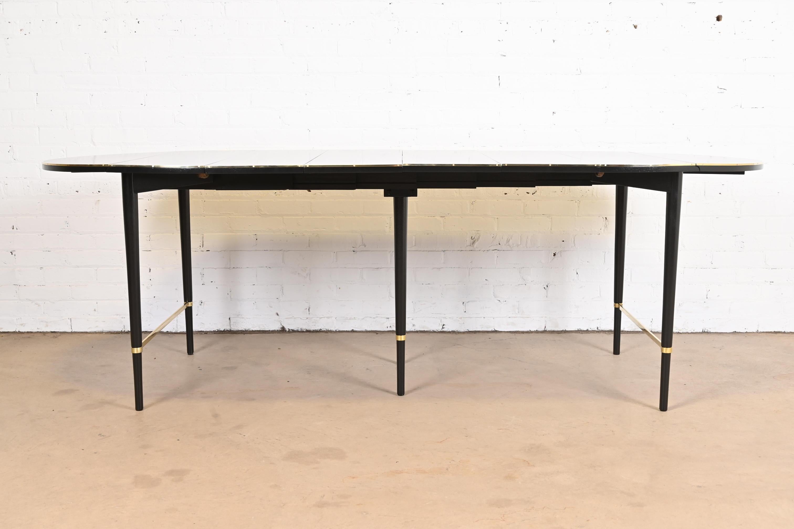 Paul McCobb Black Lacquer and Brass Dining Table, Newly Refinished In Good Condition For Sale In South Bend, IN