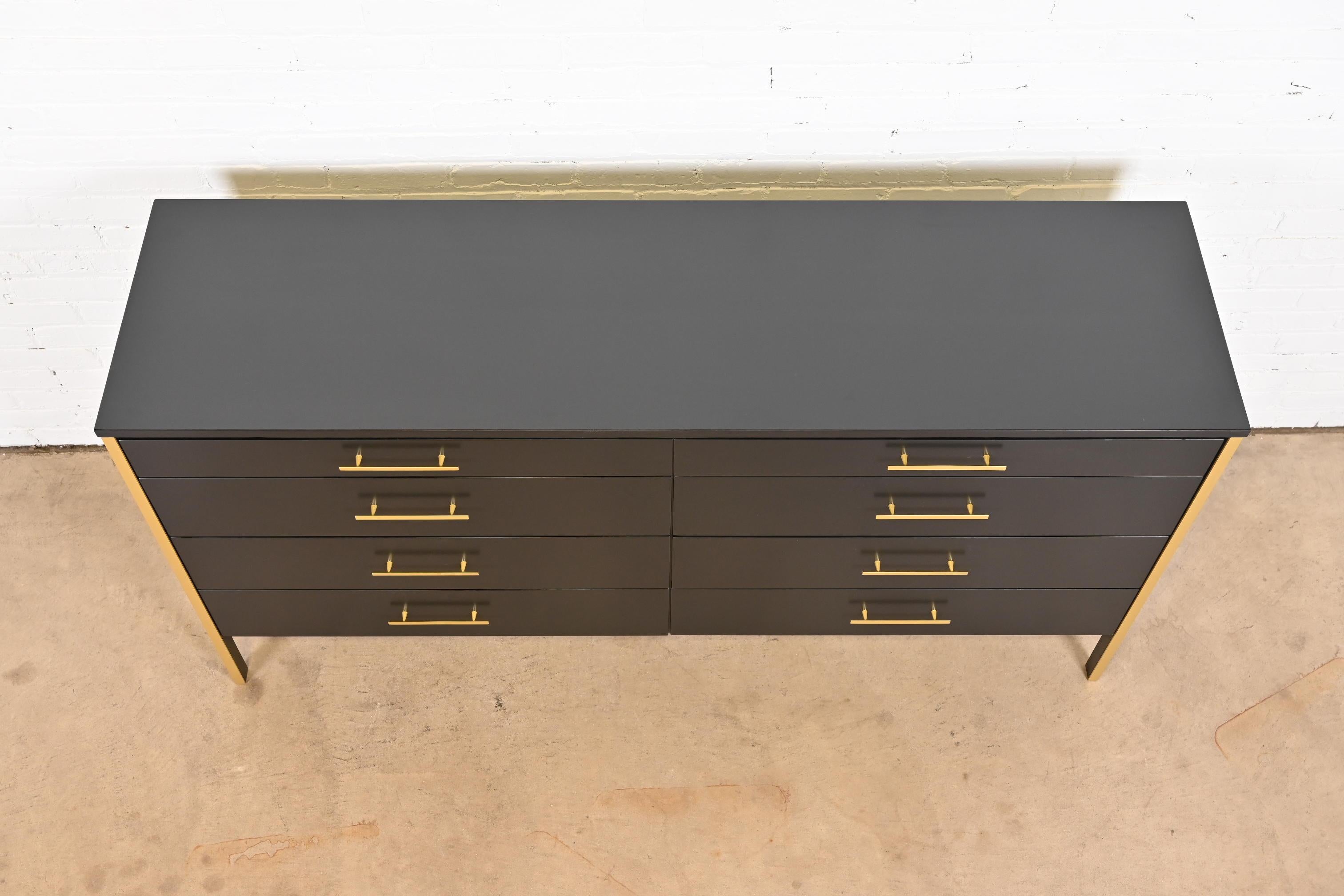 Paul McCobb Black Lacquer and Brass Dresser or Credenza, Newly Refinished For Sale 3