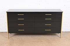 Paul McCobb Black Lacquer and Brass Dresser or Credenza, Newly Refinished