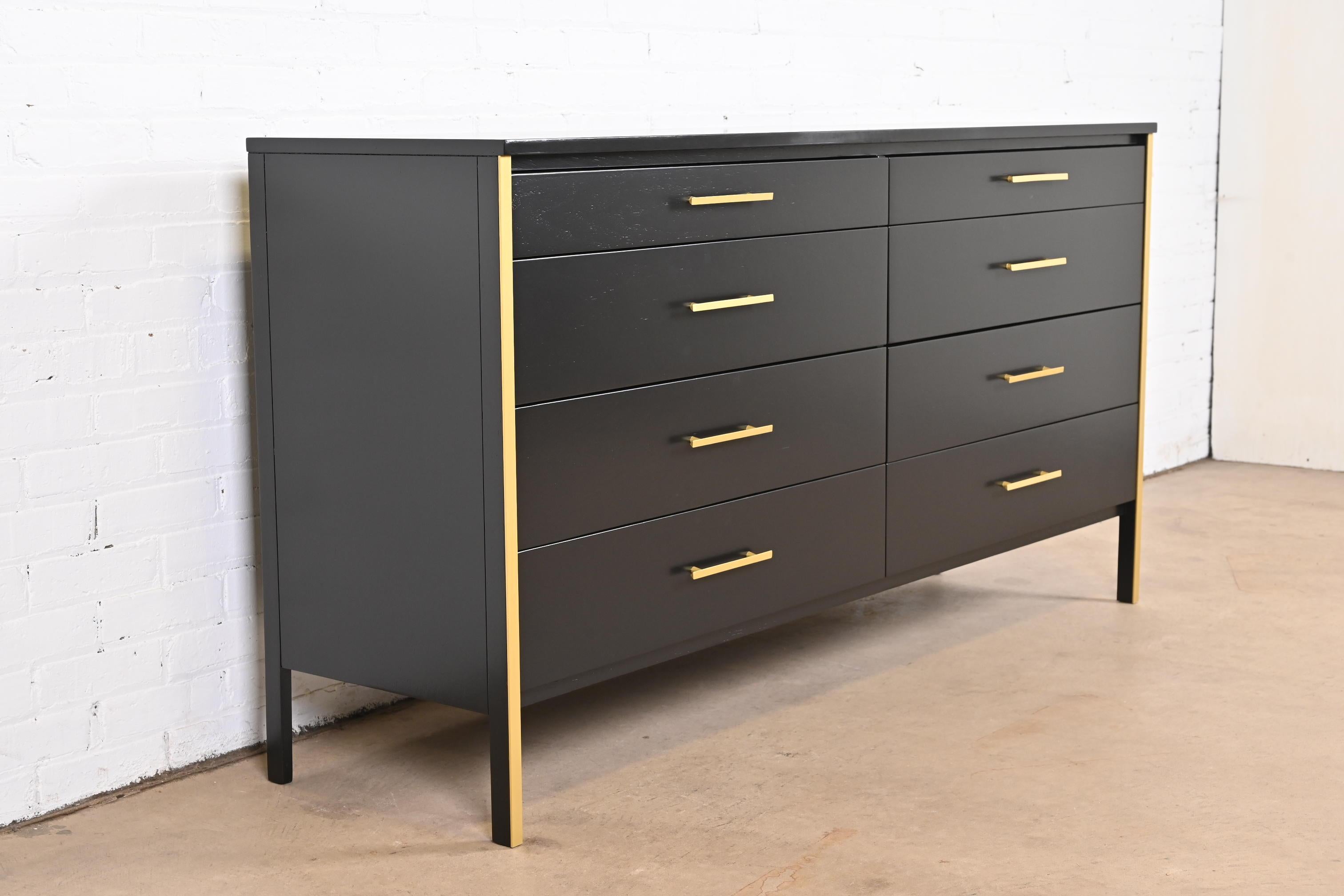 Mid-20th Century Paul McCobb Black Lacquer and Brass Dresser or Credenza, Newly Refinished For Sale