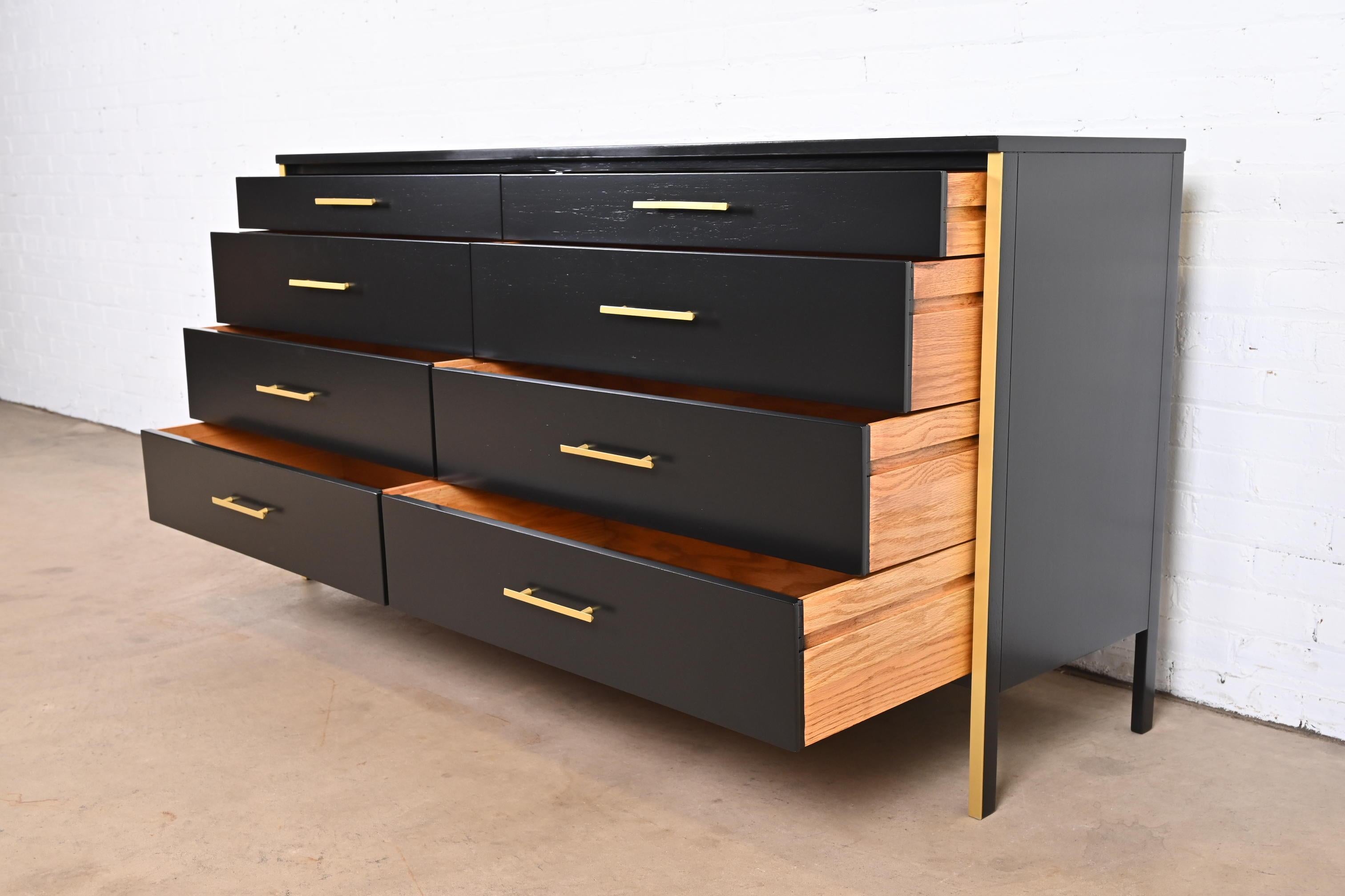 Paul McCobb Black Lacquer and Brass Dresser or Credenza, Newly Refinished For Sale 1