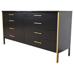 Paul McCobb Black Lacquer and Brass Dresser or Credenza, Newly Refinished