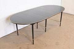 Paul McCobb Black Lacquer and Brass Extension Dining Table, Newly Refinished