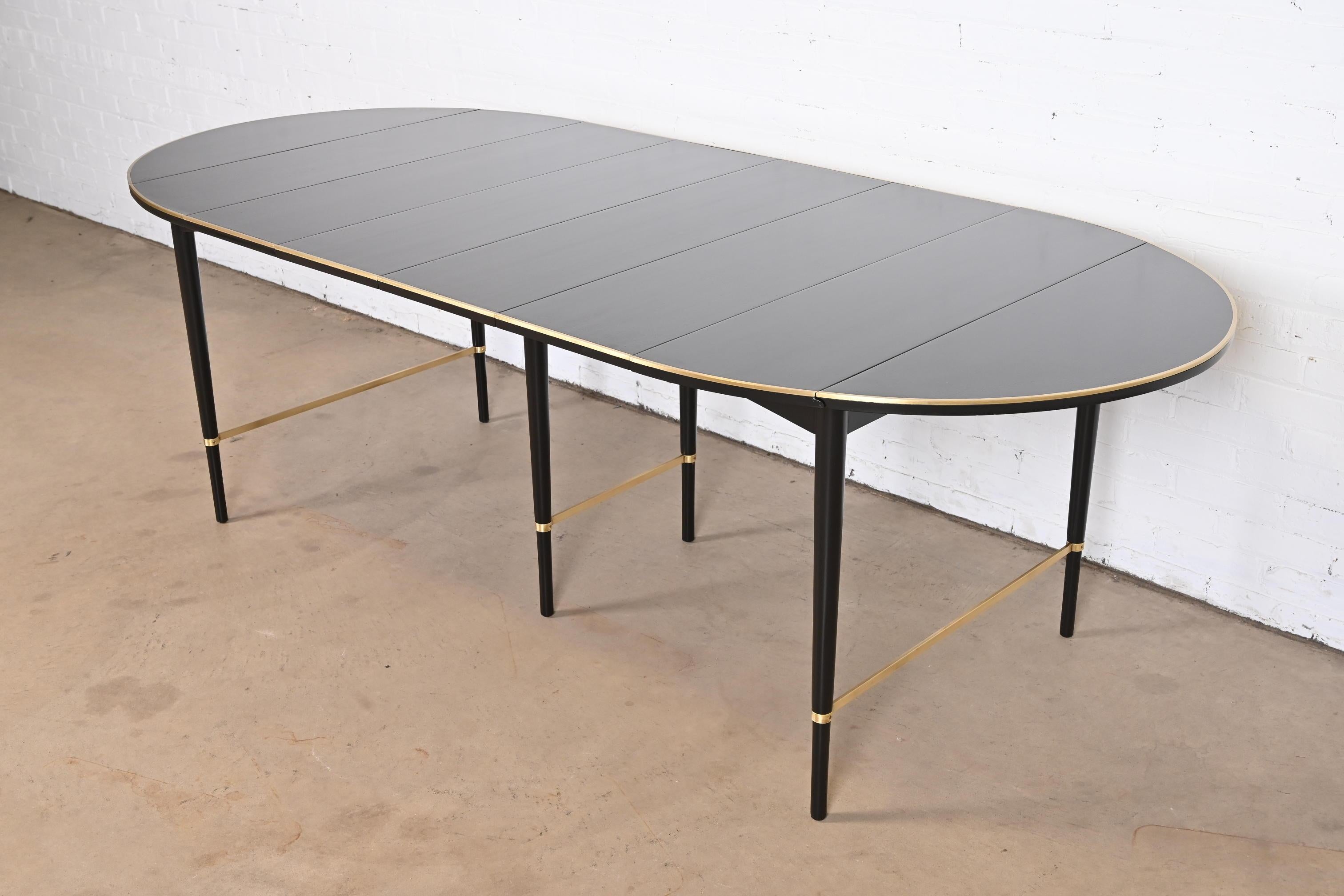 Mid-Century Modern Paul McCobb Black Lacquer and Brass Extension Dining Table, Newly Refinished For Sale