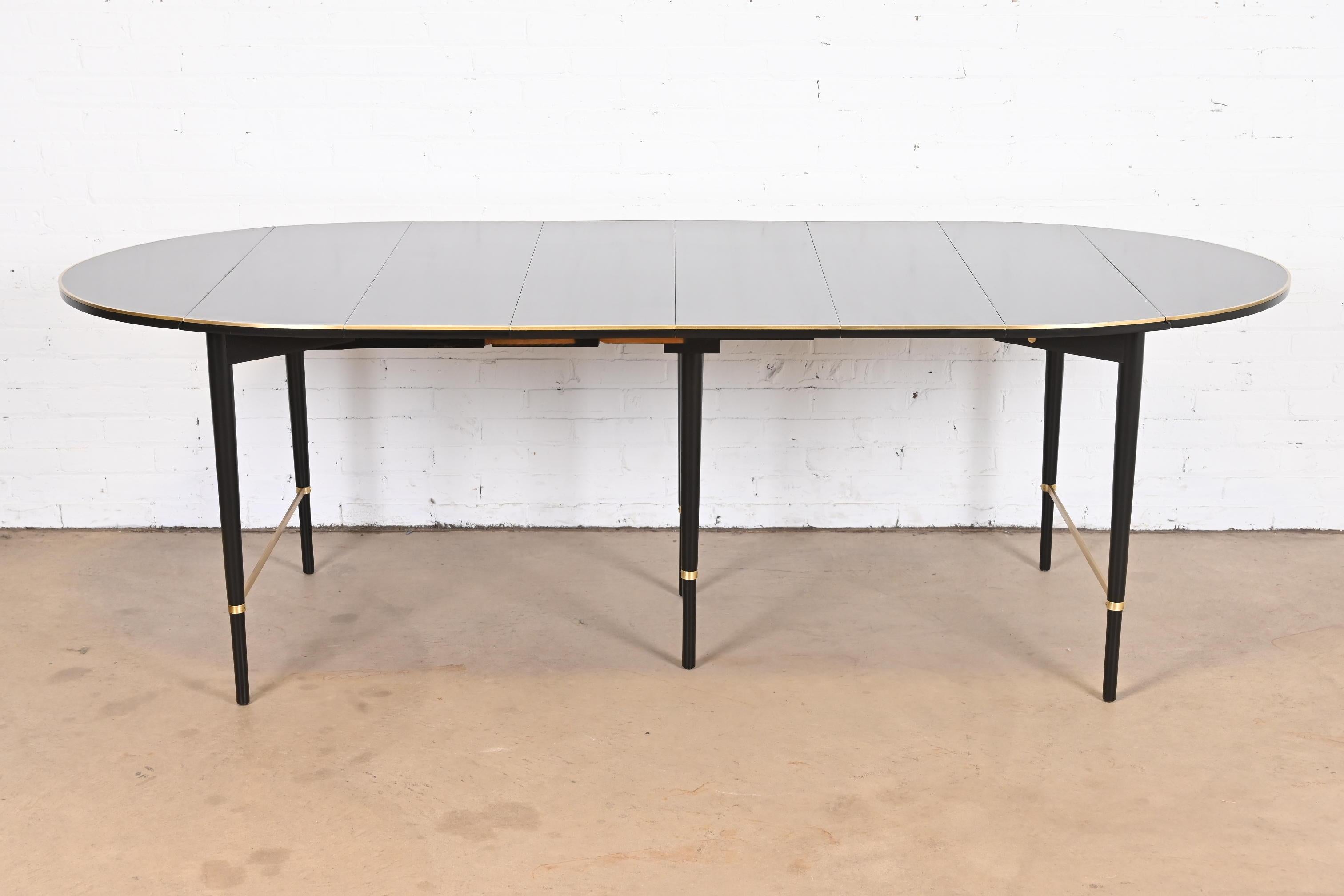 American Paul McCobb Black Lacquer and Brass Extension Dining Table, Newly Refinished For Sale
