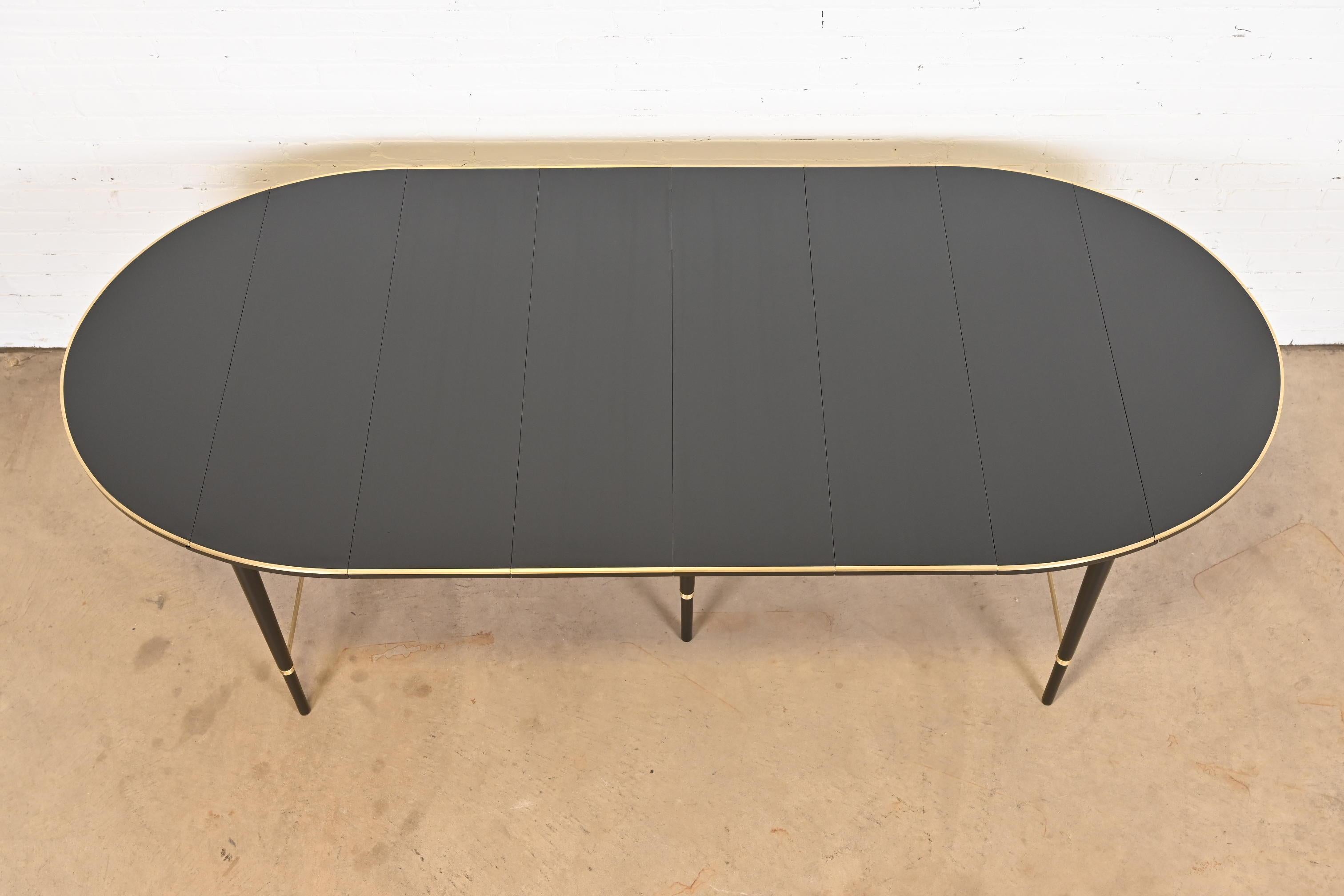 Paul McCobb Black Lacquer and Brass Extension Dining Table, Newly Refinished In Good Condition For Sale In South Bend, IN