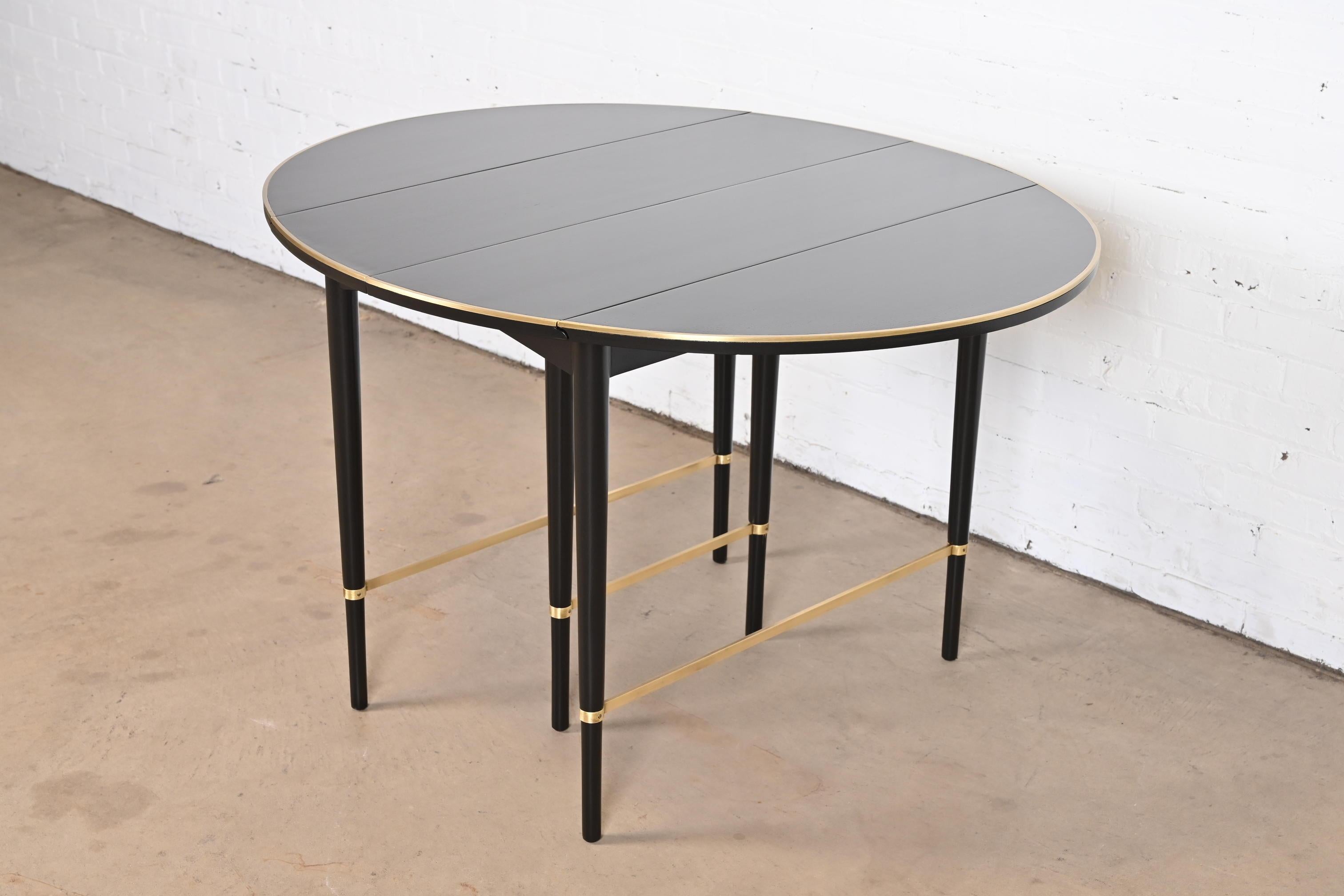 Paul McCobb Black Lacquer and Brass Extension Dining Table, Newly Refinished For Sale 1
