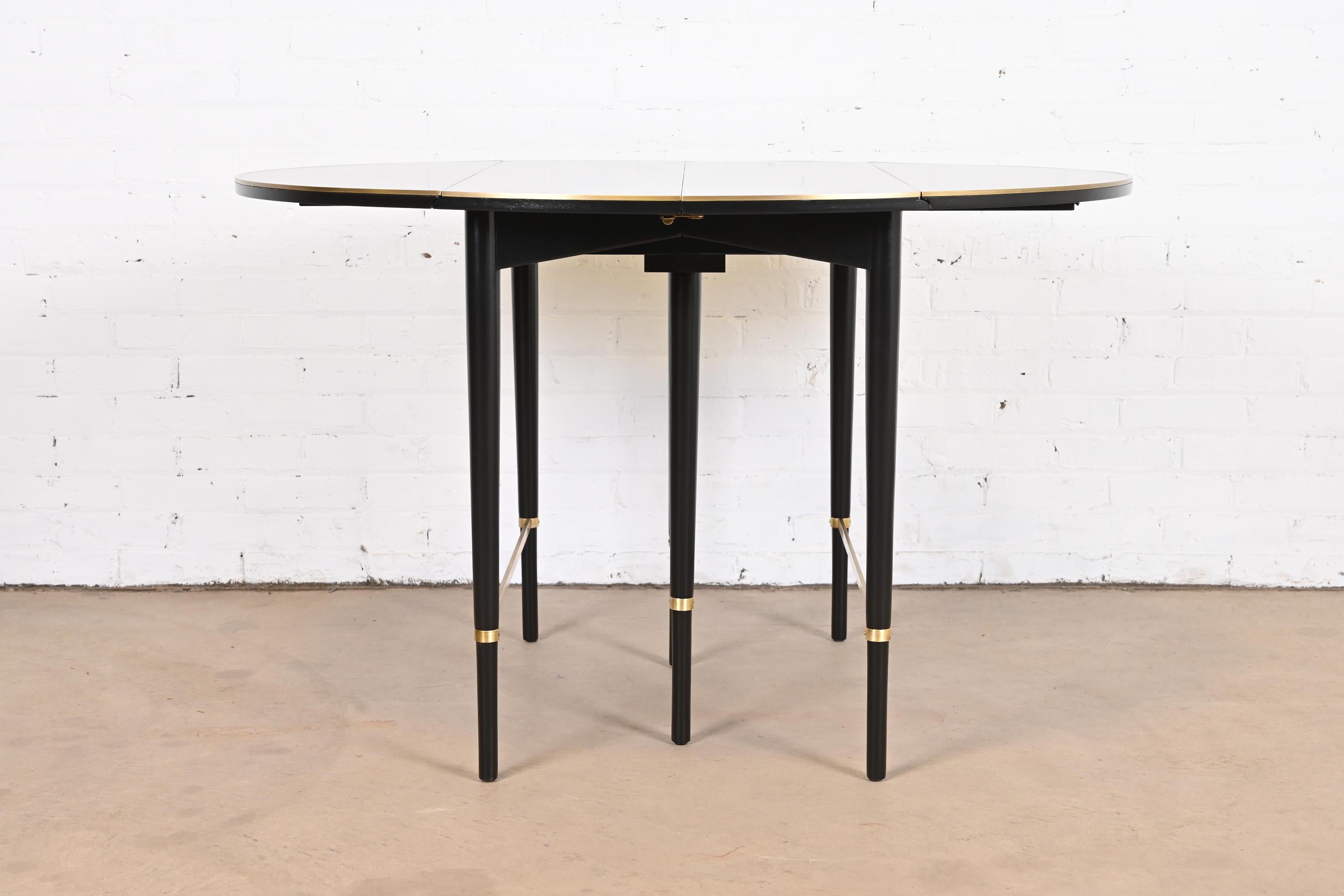 Paul McCobb Black Lacquer and Brass Extension Dining Table, Newly Refinished For Sale 2