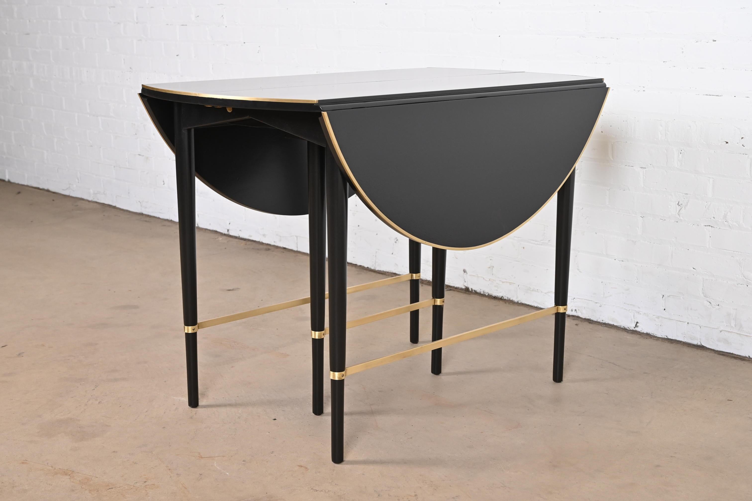 Paul McCobb Black Lacquer and Brass Extension Dining Table, Newly Refinished For Sale 3