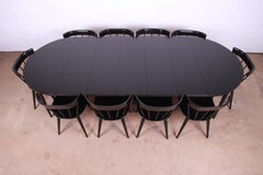 Paul McCobb Black Lacquered Extension Dining Table with 10 Chairs, Refinished