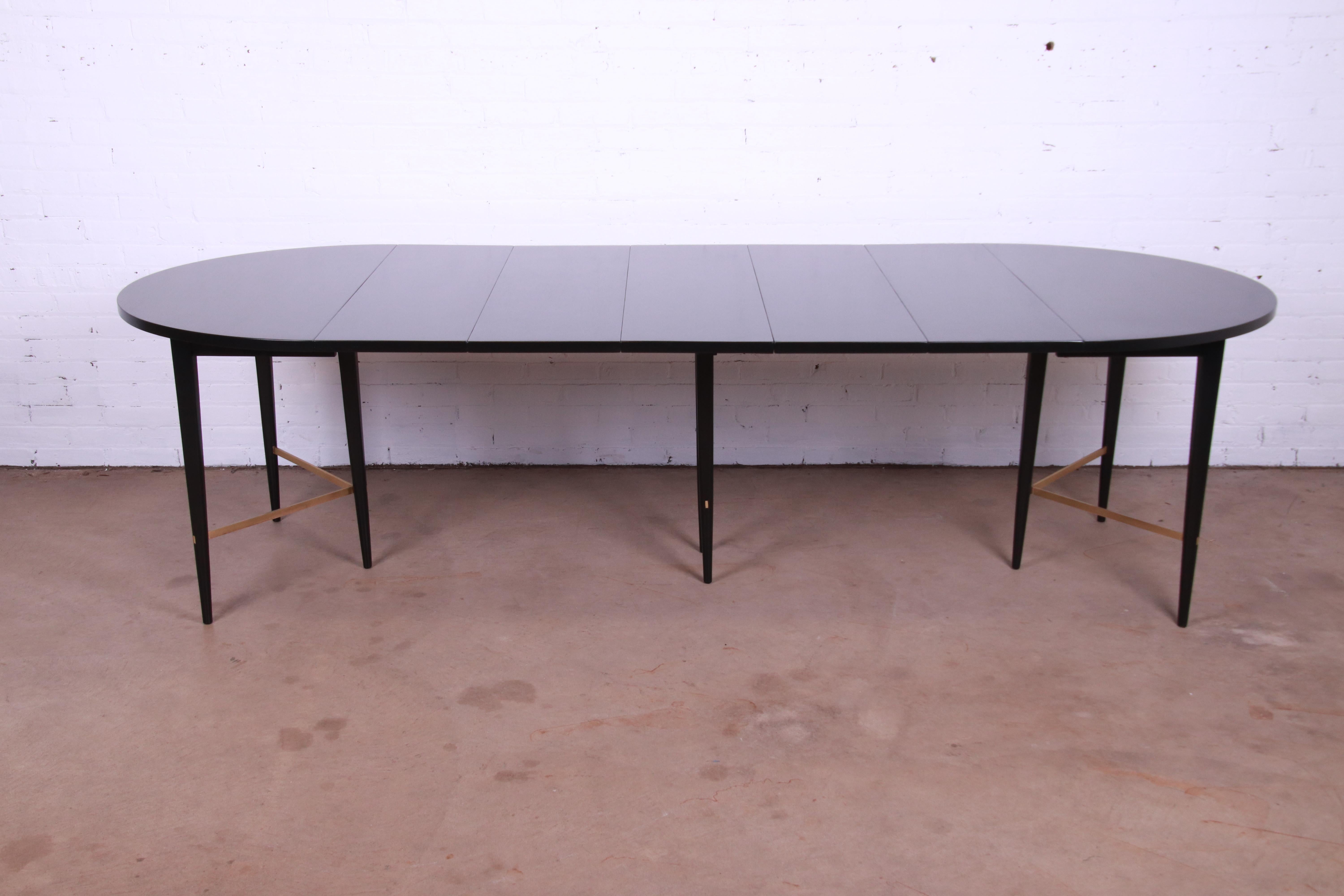 Mid-Century Modern Paul McCobb Black Lacquered Extension Dining Table with 10 Chairs, Refinished