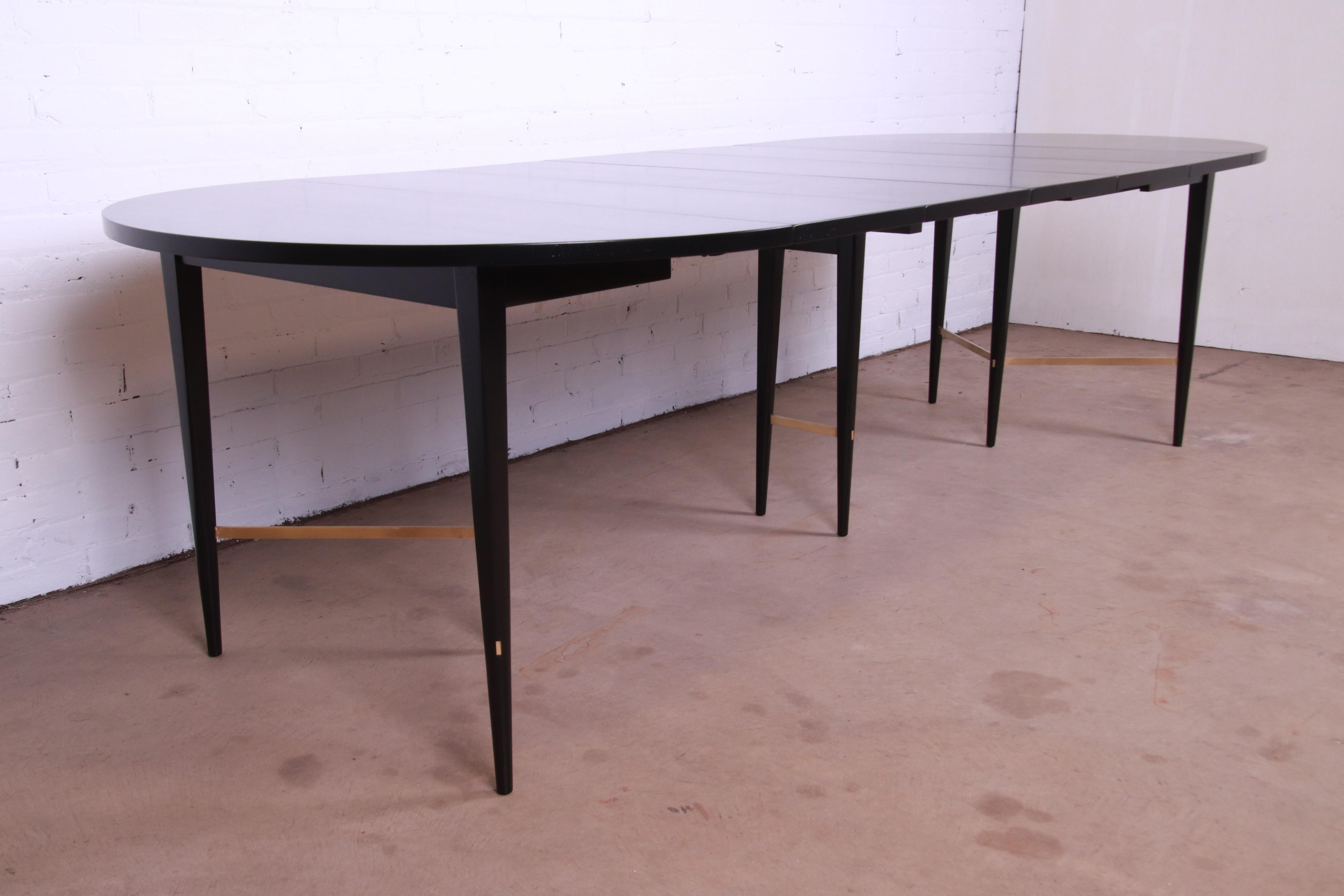 Paul McCobb Black Lacquered Extension Dining Table with 10 Chairs, Refinished In Good Condition In South Bend, IN