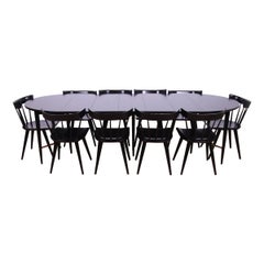 Paul McCobb Black Lacquered Extension Dining Table with 10 Chairs, Refinished