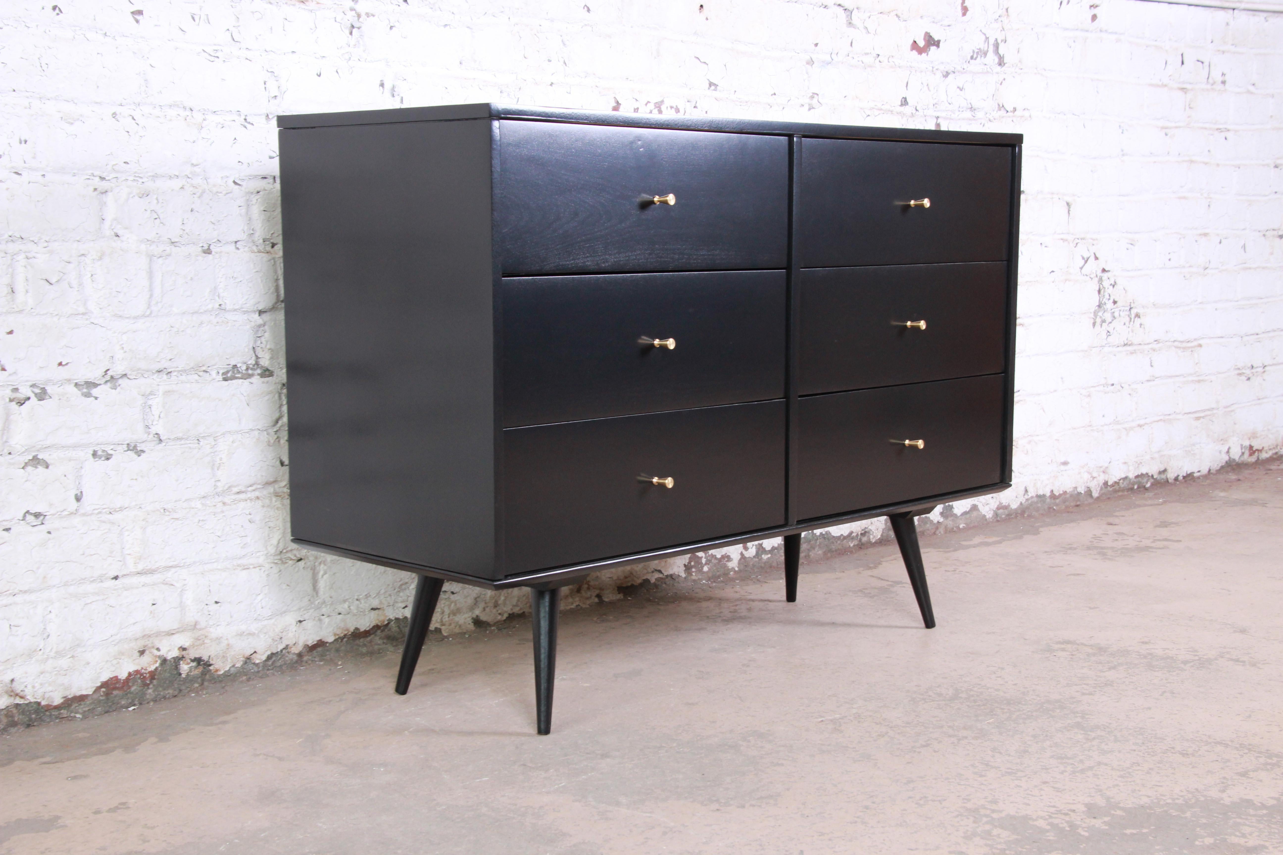 Mid-20th Century Paul McCobb Black Lacquered Planner Group Six-Drawer Dresser