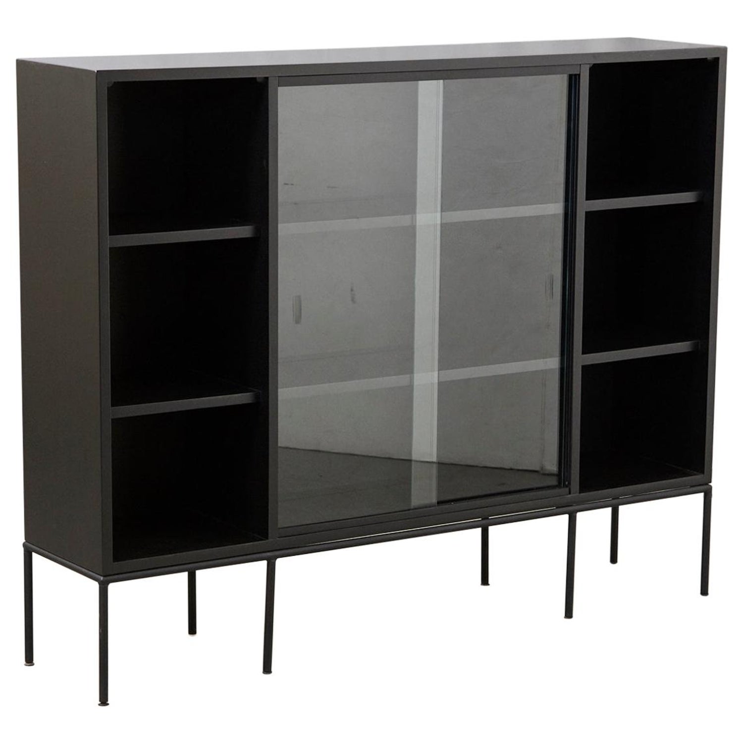 Paul Mccobb Bookcase In New Black Finish With Sliding Glass Doors