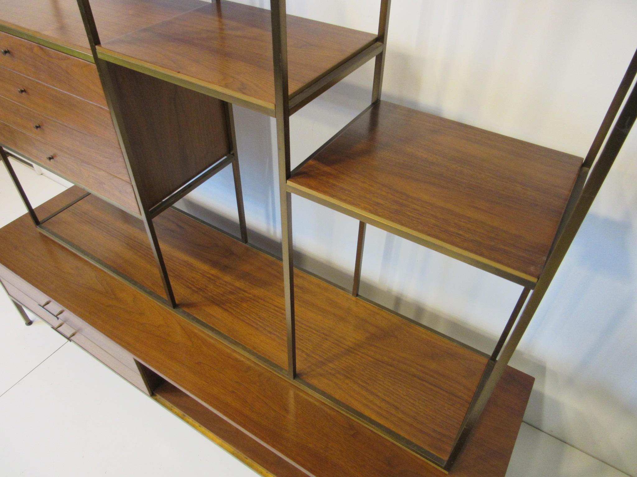 Paul McCobb Bookcase / Room Divider in Brass and Walnut for Calvin 4