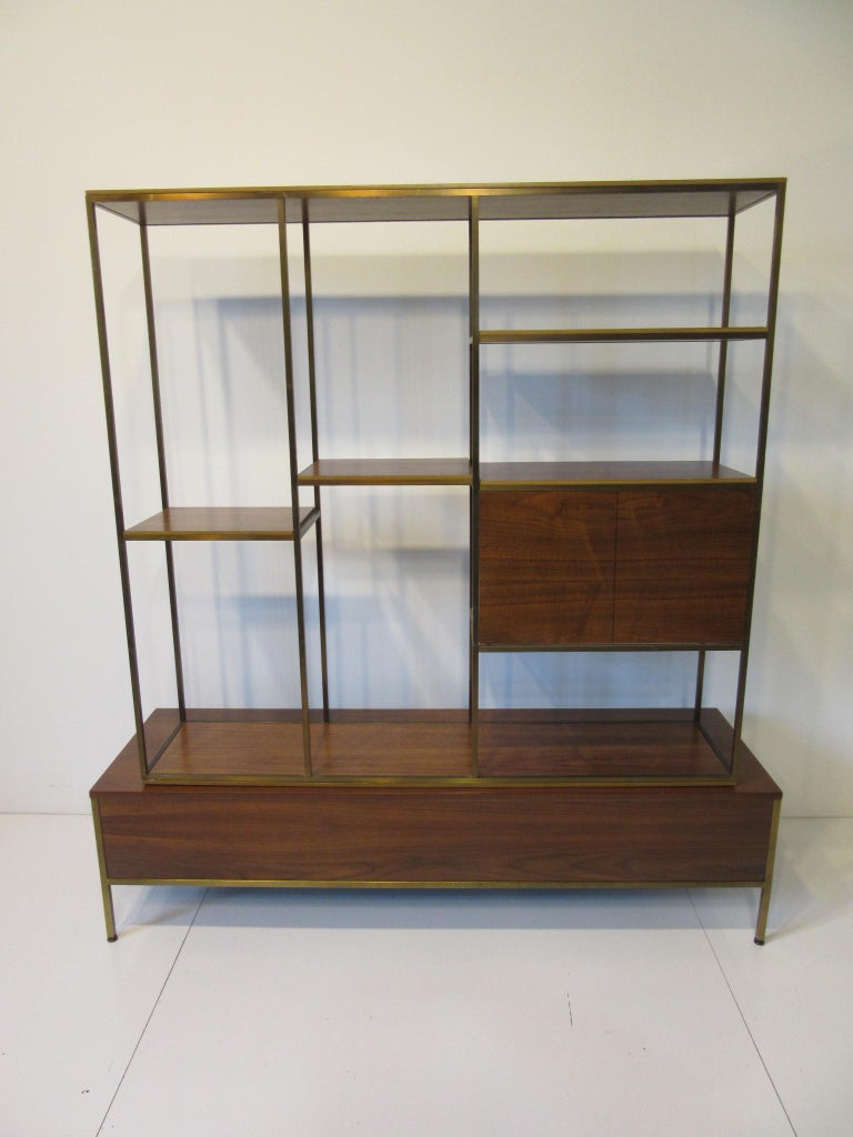 Paul McCobb Bookcase / Room Divider in Brass and Walnut for Calvin at ...