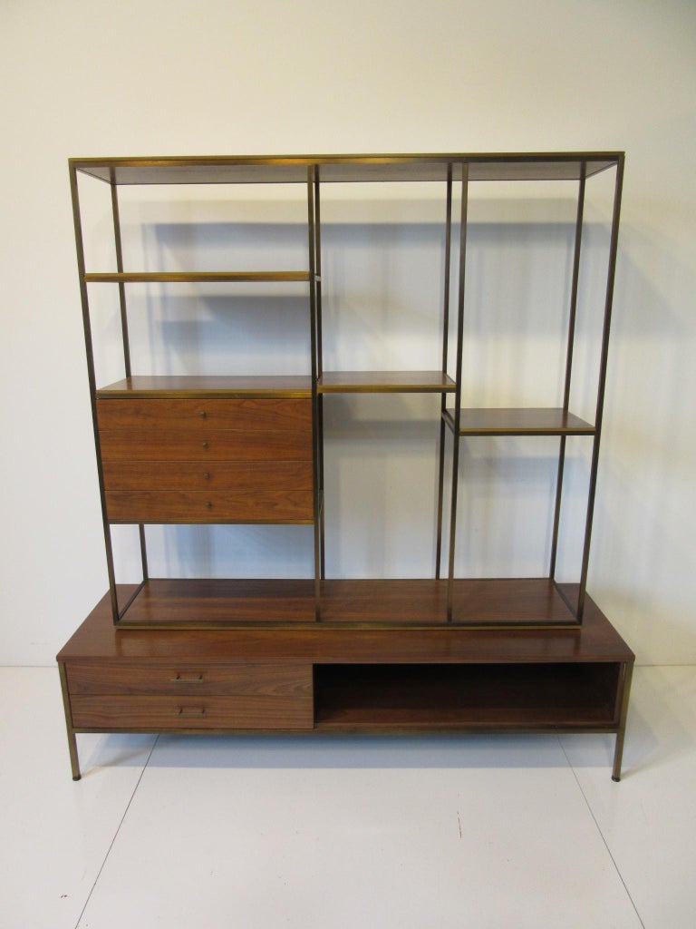 Paul McCobb Bookcase / Room Divider in Brass and Walnut for Calvin at ...