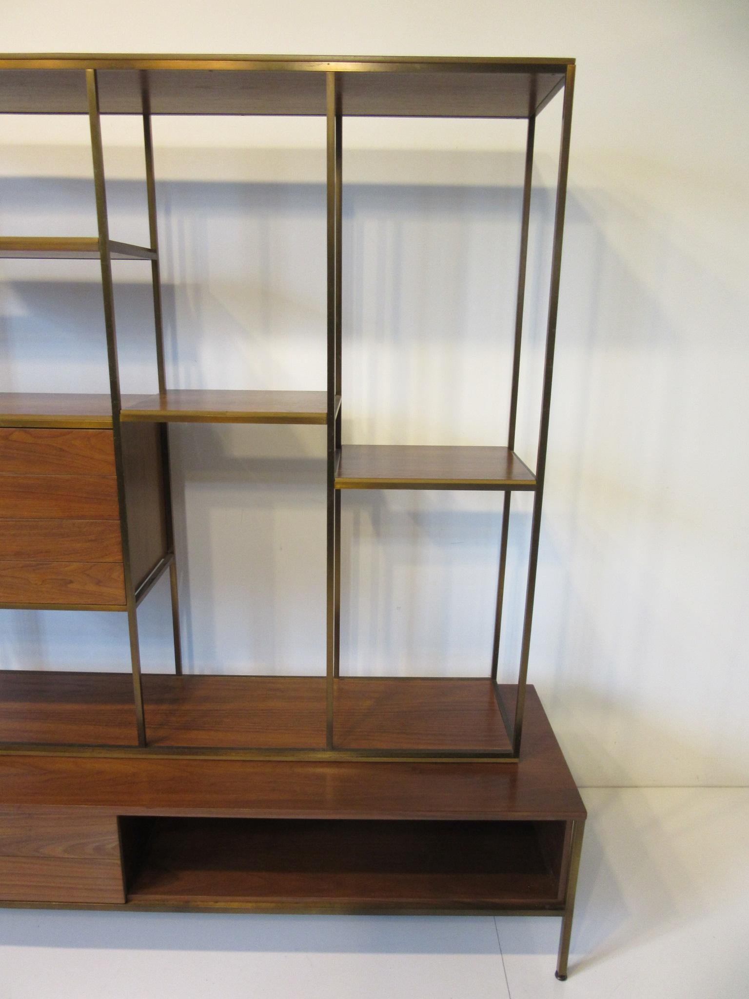 American Paul McCobb Bookcase / Room Divider in Brass and Walnut for Calvin