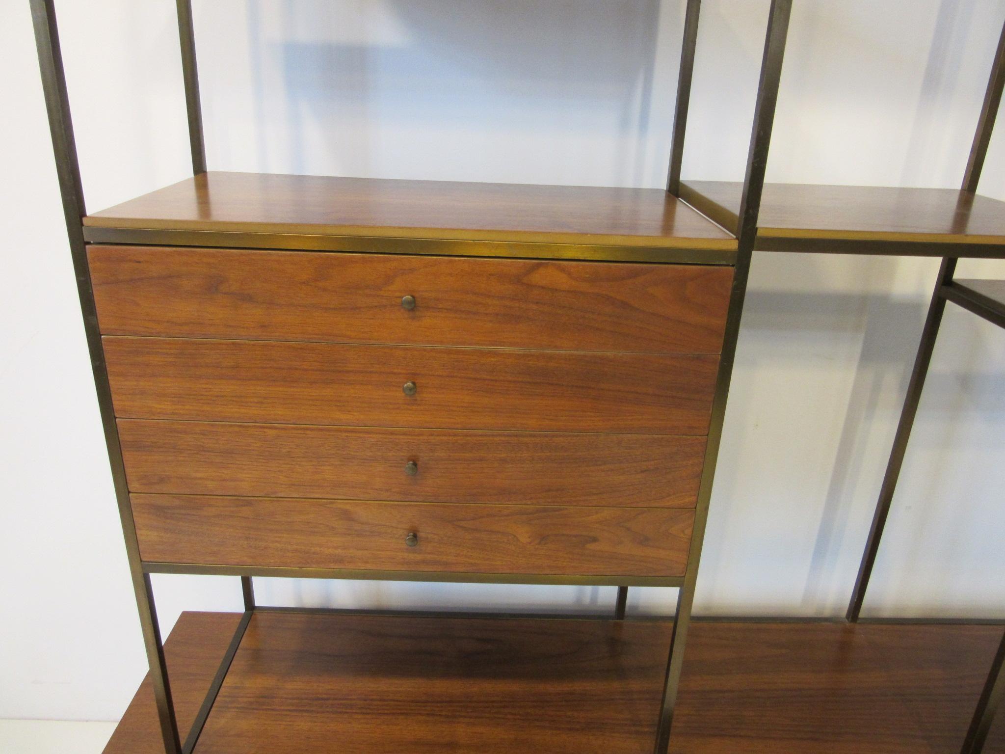 Paul McCobb Bookcase / Room Divider in Brass and Walnut for Calvin In Good Condition In Cincinnati, OH