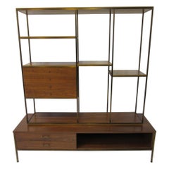 Paul McCobb Bookcase / Room Divider in Brass and Walnut for Calvin