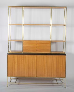 Paul McCobb Brass and Bleached Mahogany Bookcase With Slate Top