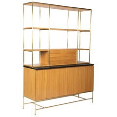 Paul McCobb Brass and Bleached Mahogany Bookcase With Slate Top