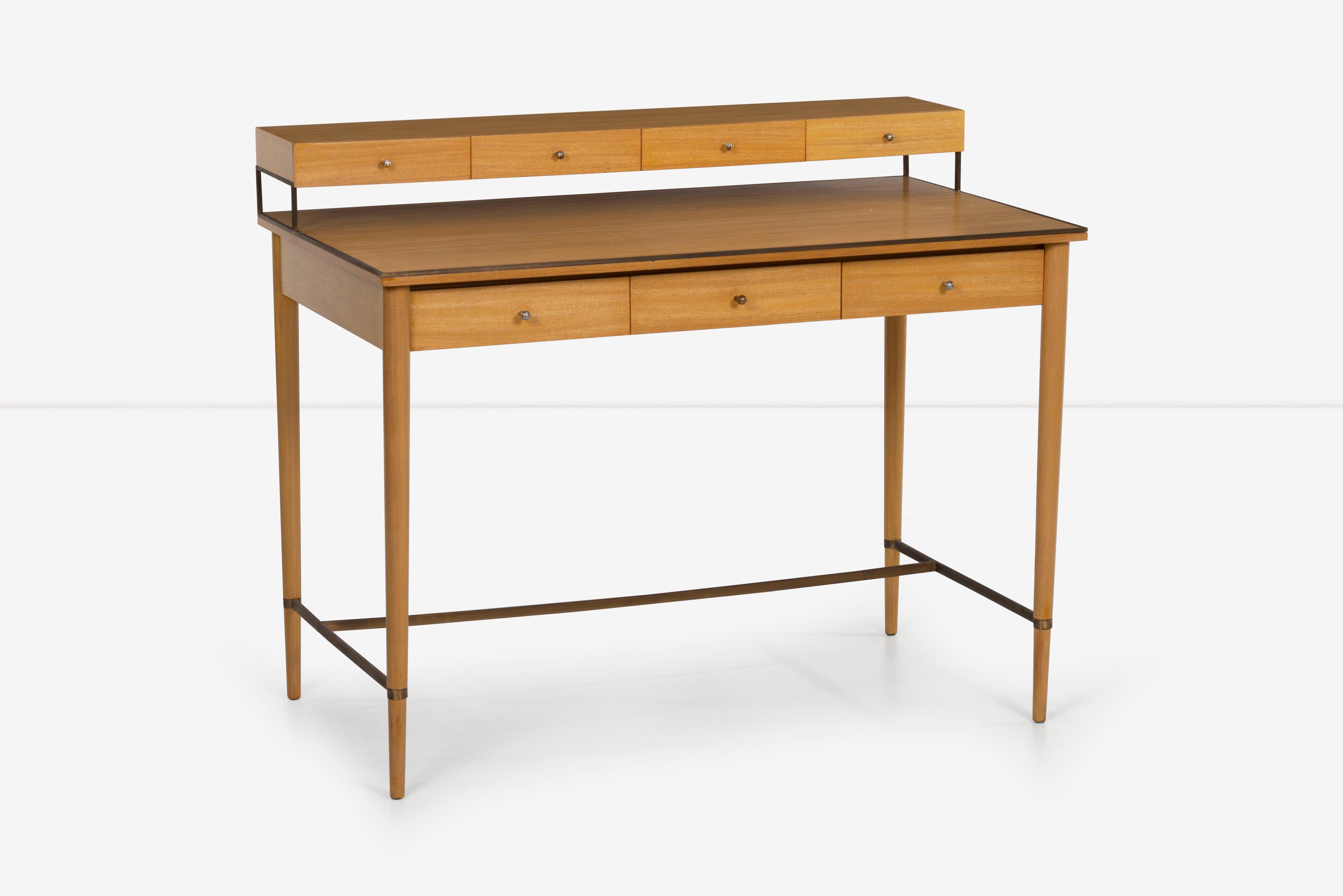 American Paul McCobb Brass and Mahogany Connoisseur Collection Writing Desk