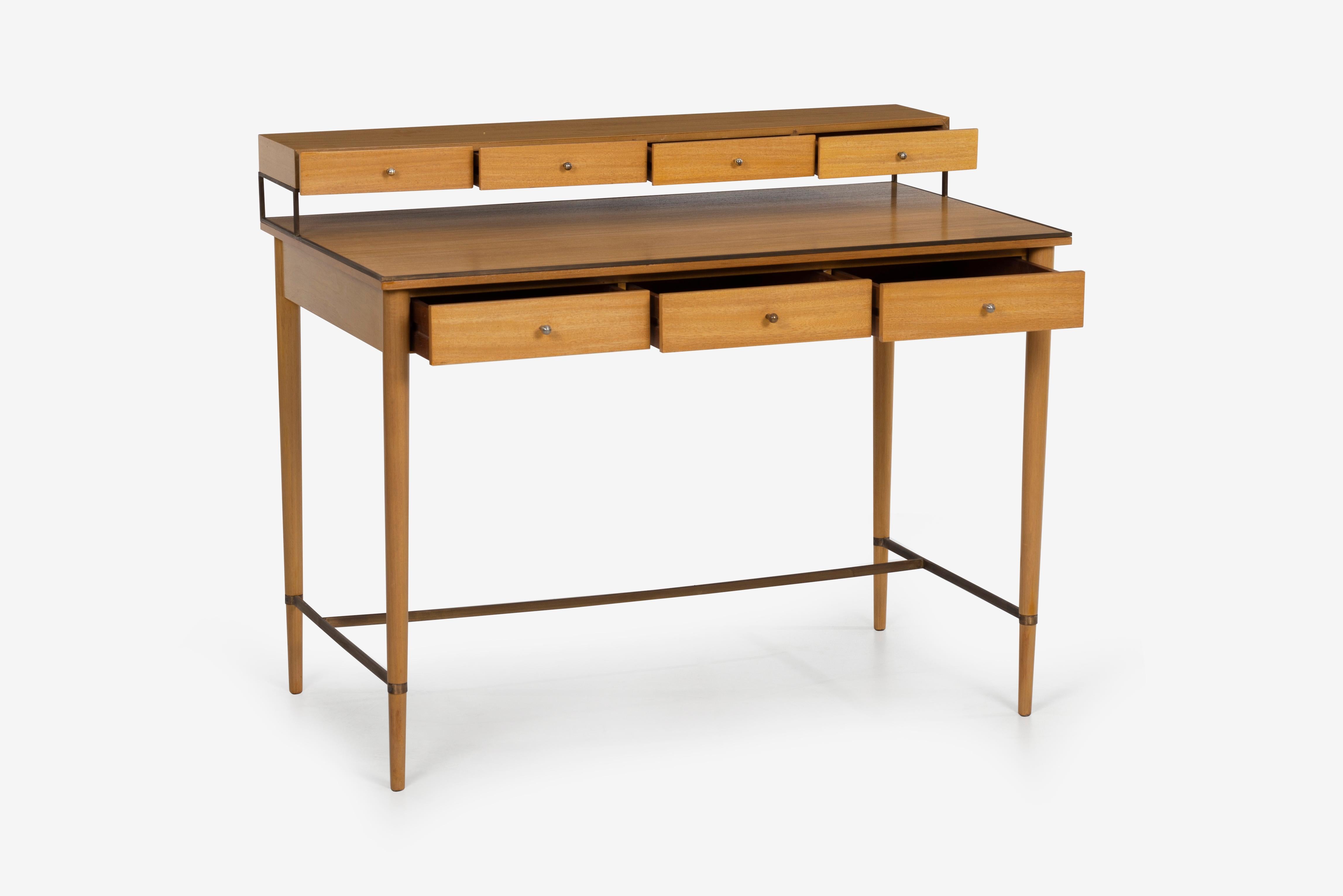 Paul McCobb Brass and Mahogany Connoisseur Collection Writing Desk In Good Condition In Chicago, IL
