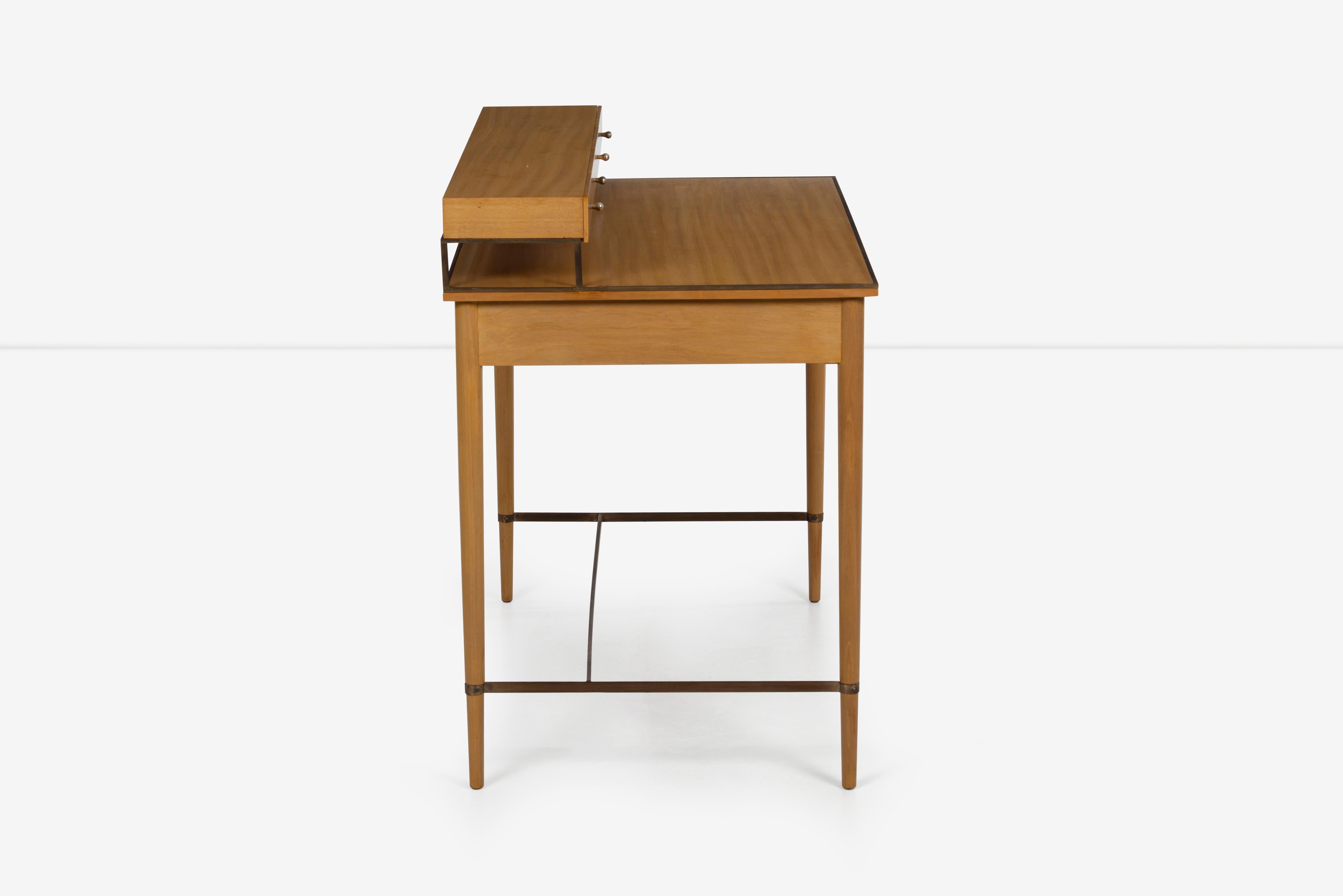 20th Century Paul McCobb Brass and Mahogany Connoisseur Collection Writing Desk