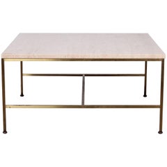 Paul McCobb Brass and Travertine Coffee Table