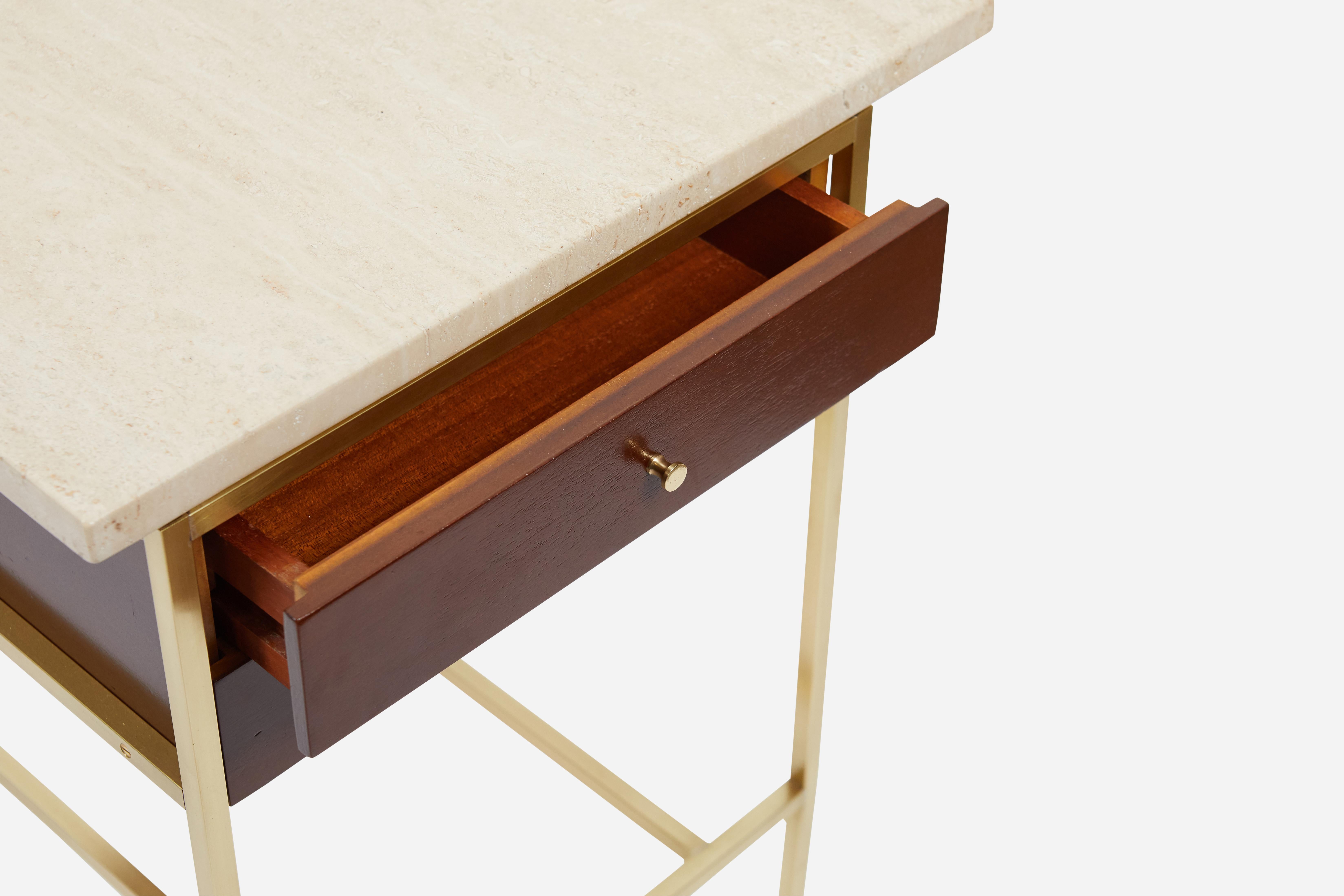 Mid-20th Century Paul McCobb Brass Base Nightstands with Travertine Tops